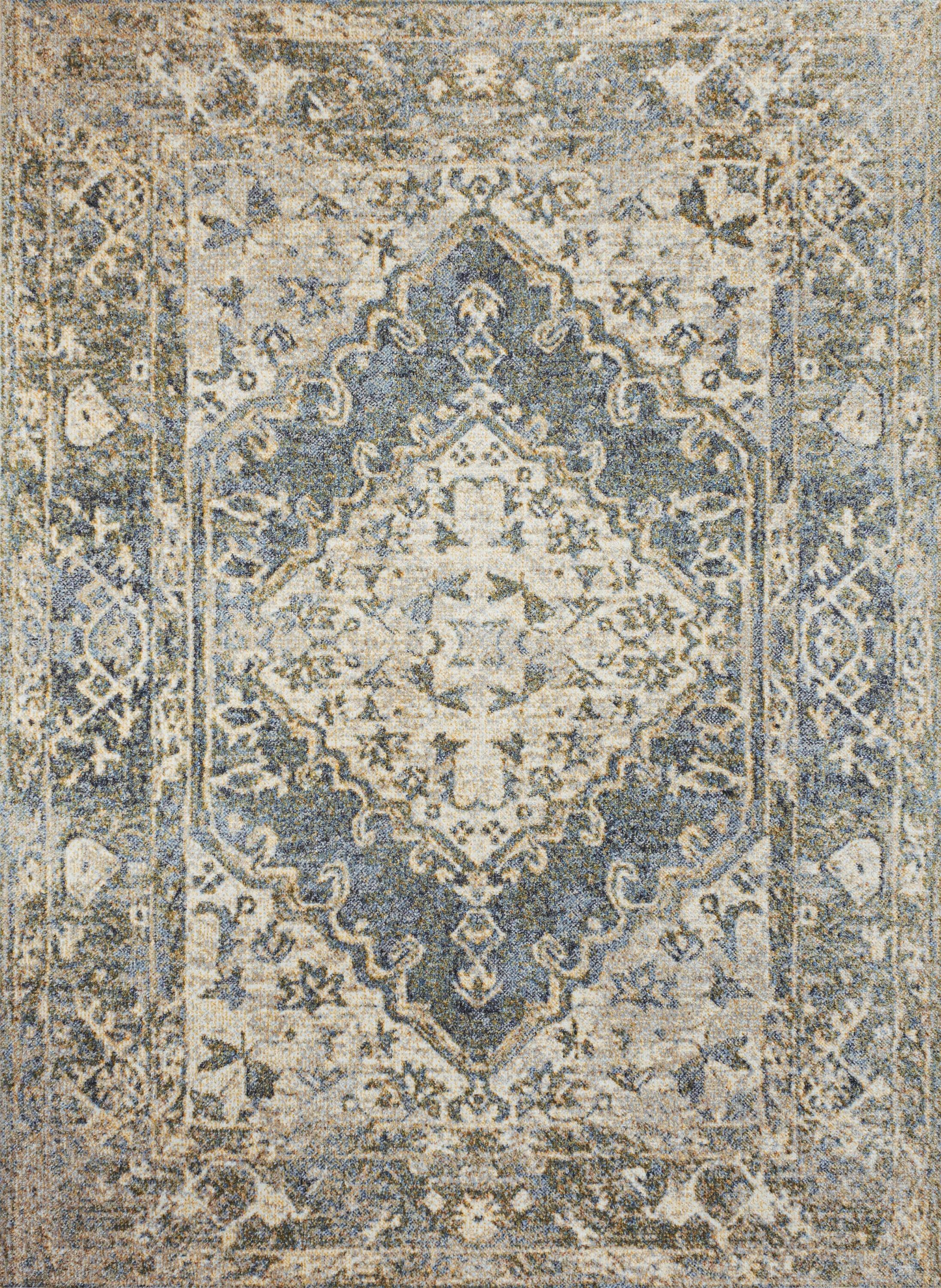 JONATHAN Y Pavel Distressed Medallion Low-Pile Machine-Washable Blue/Cream 3 ft. x 5 ft. Area Rug