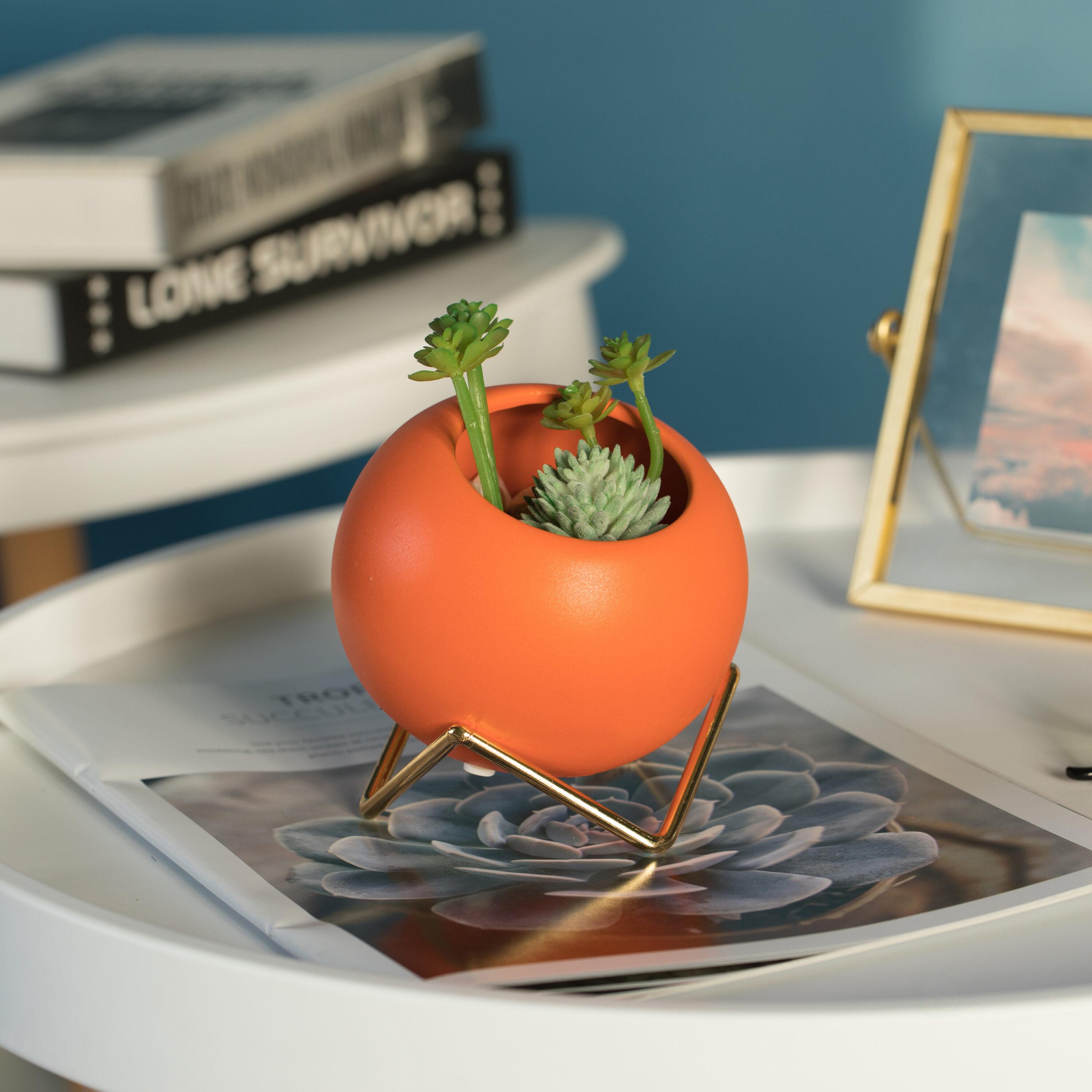 Fabulaxe Small Modern Ceramic Flower Vase for Living Room, Home Office Table, Dining Room and Entryway, Orange