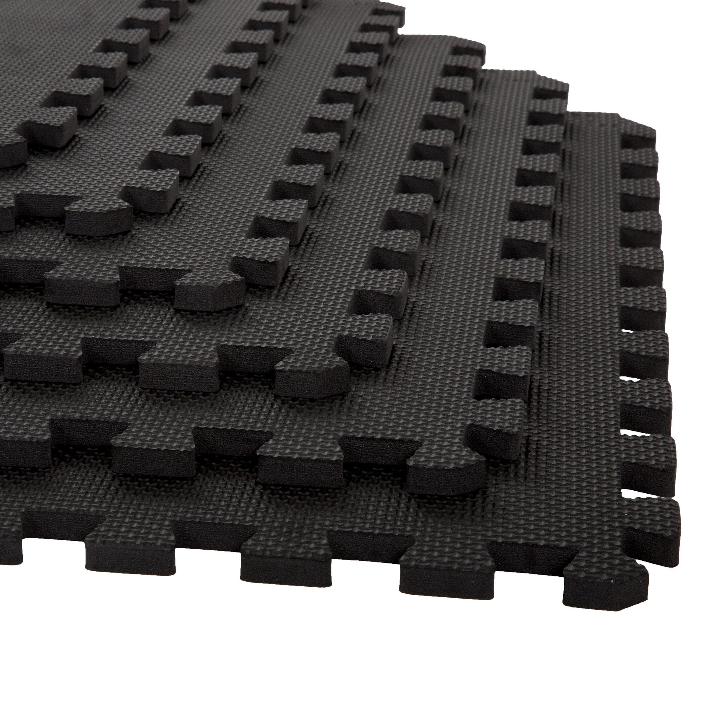 EVA Foam Mat Tiles 24-Pack - 96 SQ FT of Interlocking Padding for Garage, Playroom, or Gym Flooring - Exercise Mat or Baby Playmat by Stalwart (Black)