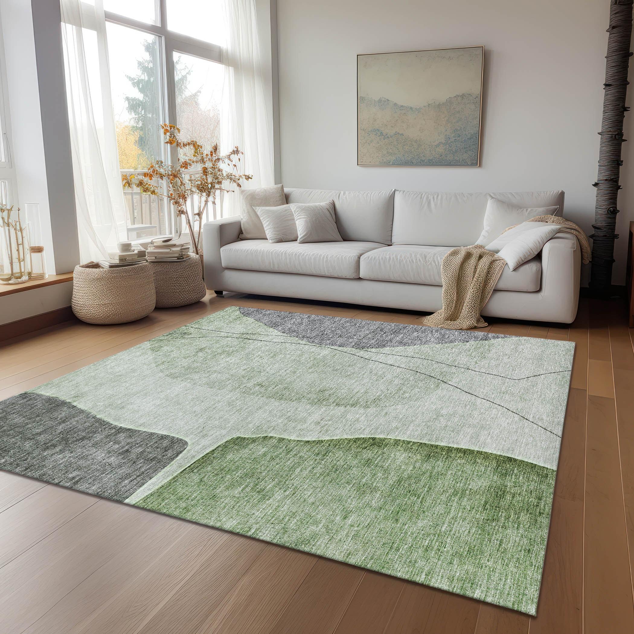 Green and Gray Abstract 8' x 10' Indoor Outdoor Area Rug