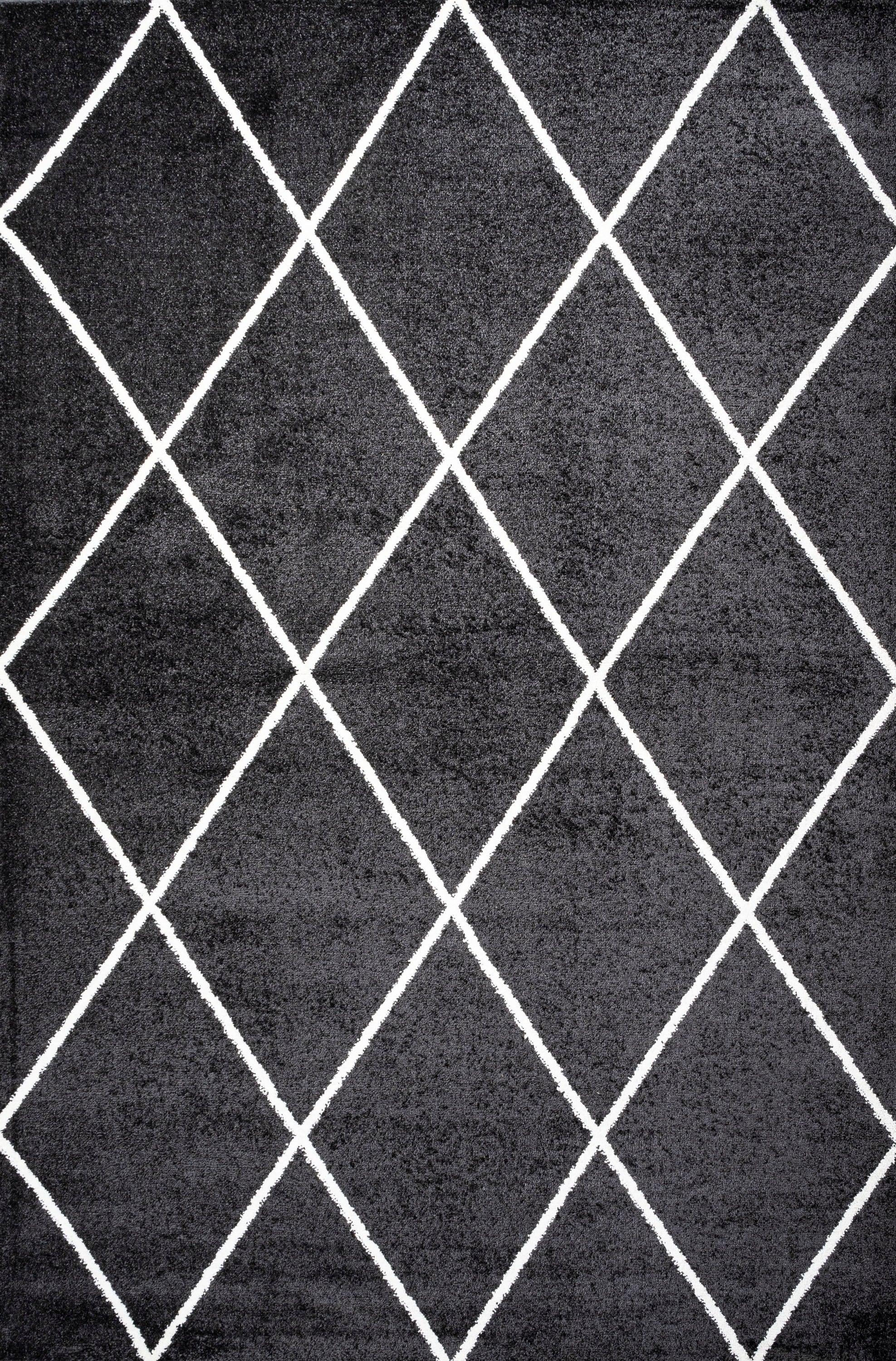 4'x6' Cole Minimalist Diamond Trellis Area Rug, Black/White - JONATHAN Y