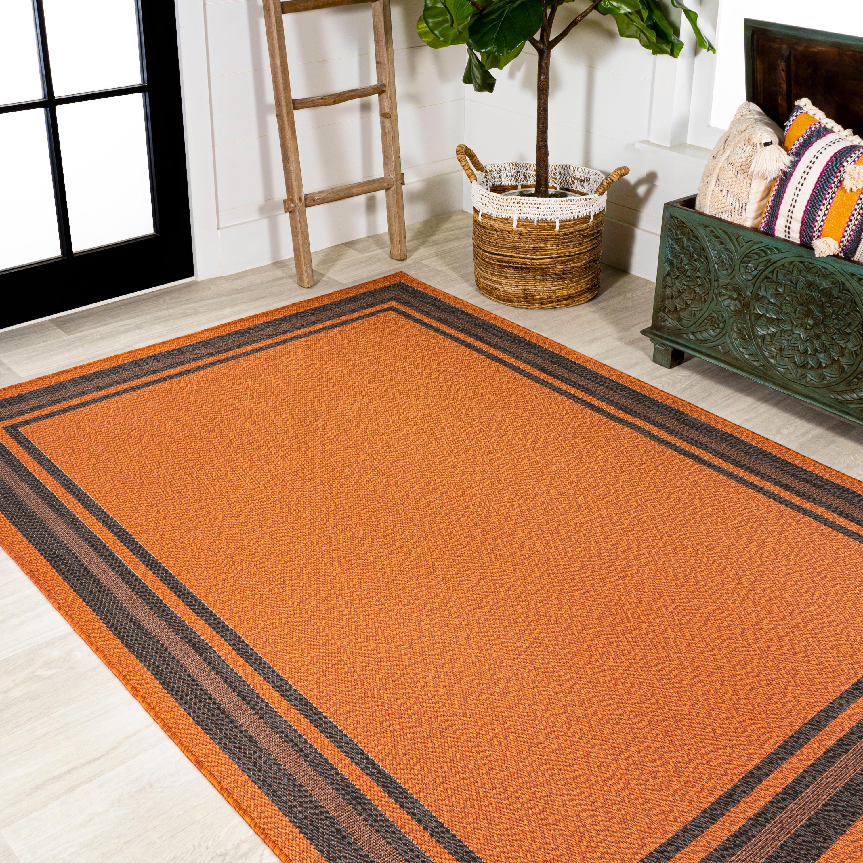 3' x 5' James Modern Border Stripe Indoor/Outdoor Area Rug, Orange/Dark Gray - JONATHAN Y