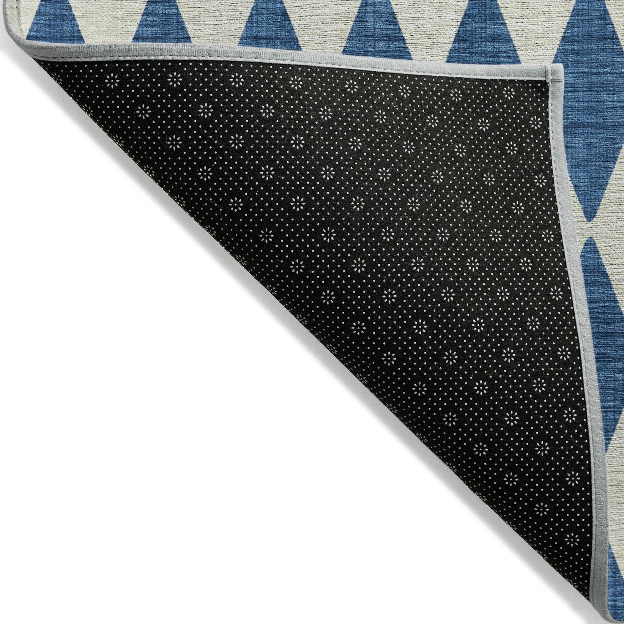 Navy and Beige Diamond Pattern Washable Runner Rug