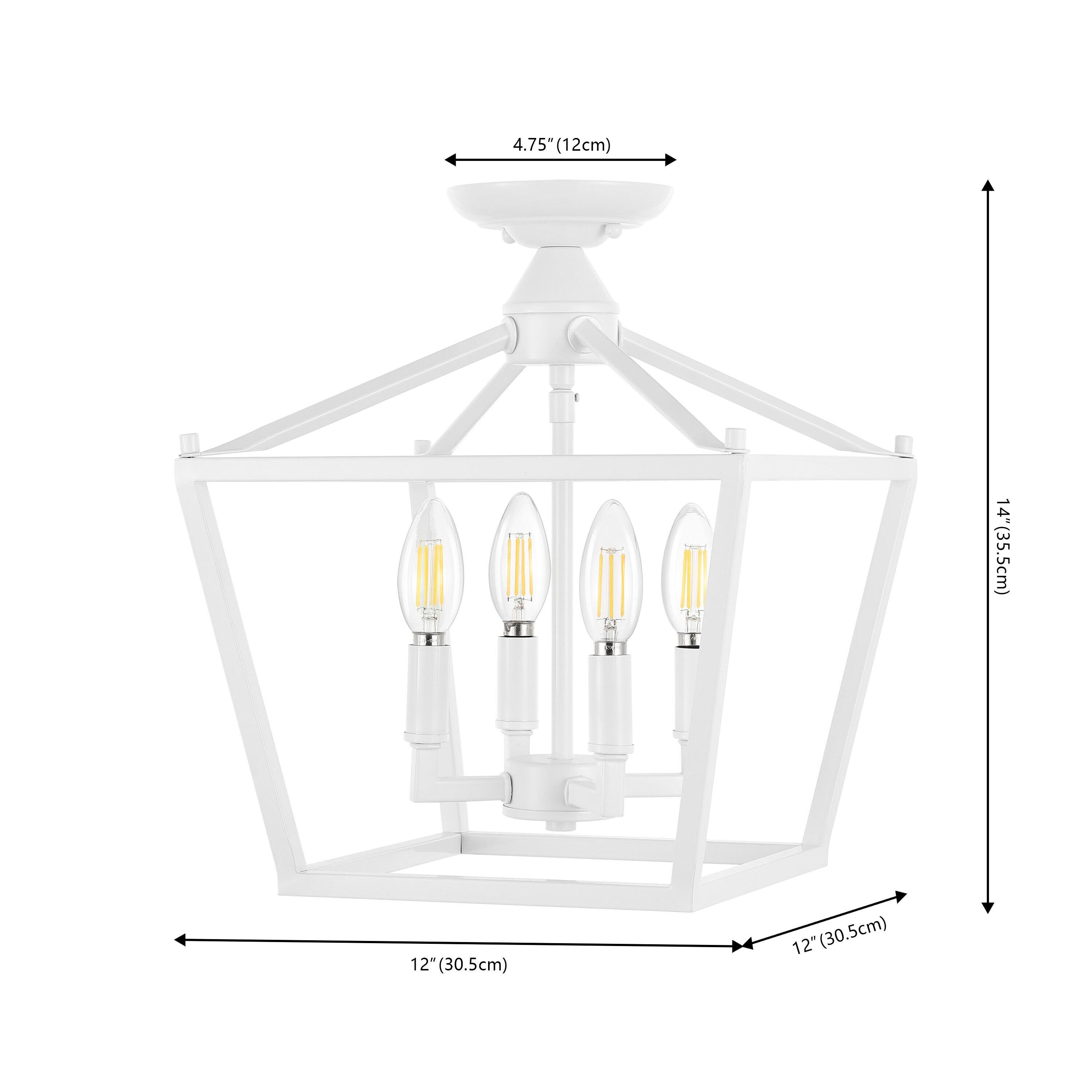 Plains Mini Lantern 12 in. 4-Light Iron Modern Farmhouse LED Flush Mount, White
