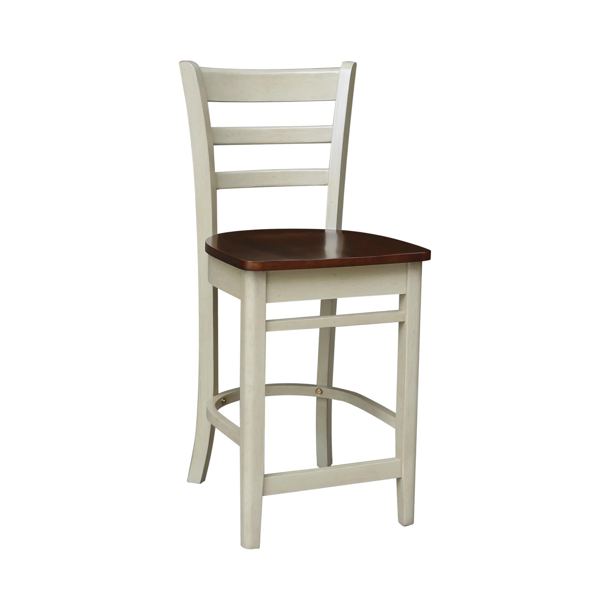 International Concepts 24" Emily Counter Height Barstool Antiqued Almond/Espresso: Hardwood Frame, Ladder-Back Design