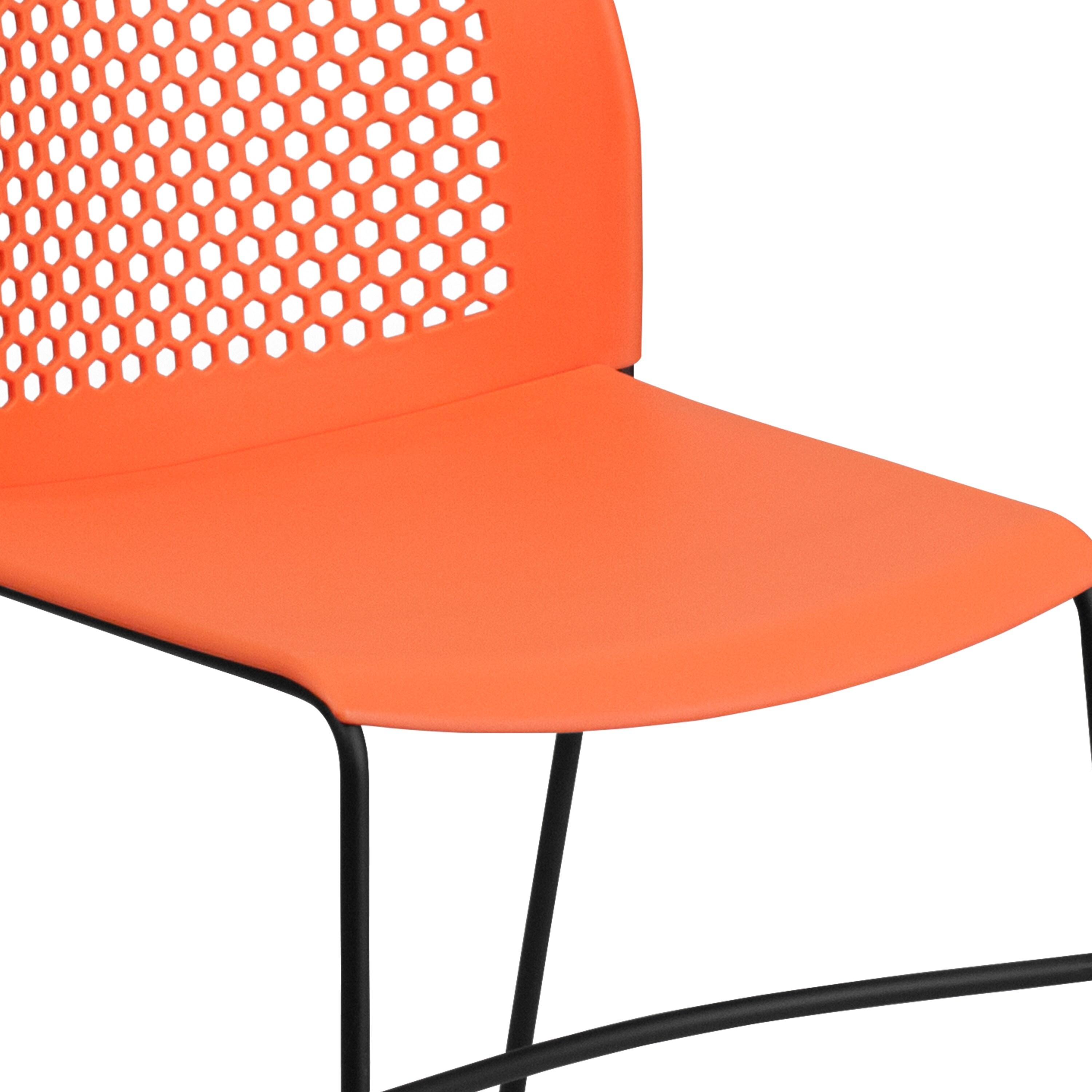 Flash Furniture HERCULES Series 661 lb. Capacity Orange Stack Chair with Air-Vent Back and Black Powder Coated Sled Base