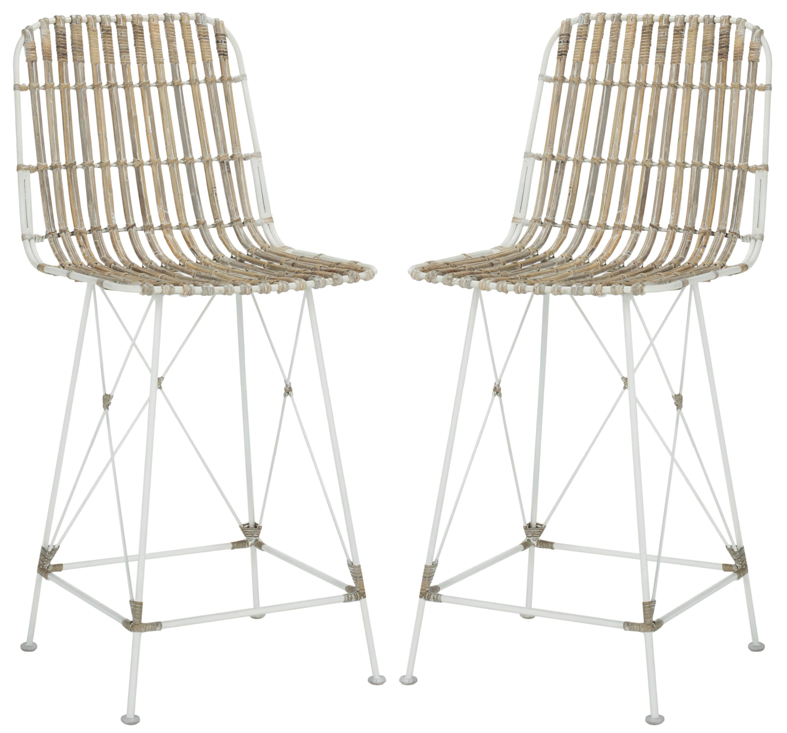 Minerva Wicker Counter Stool (Set of 2) - WIK6509 - White/White - Safavieh