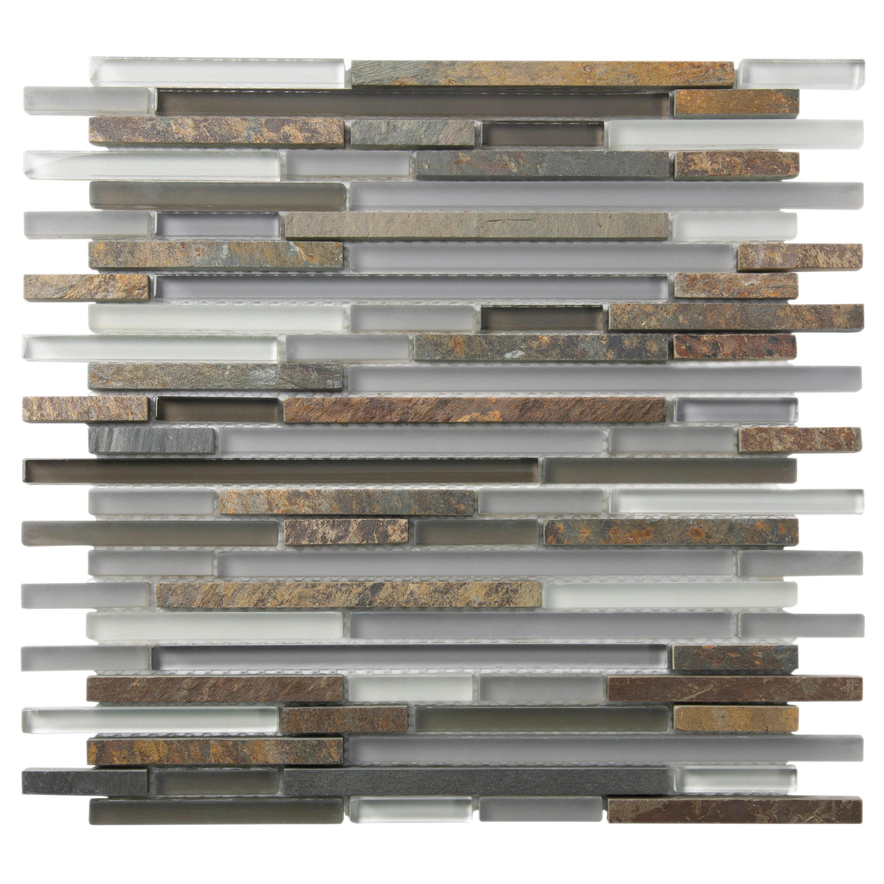 Apollo Tile   5 pack 11.8-in x 11.8-in Waterfall Gray and Beige Glass and Stone Mosaic Tile (4.83 Sq ft/case)