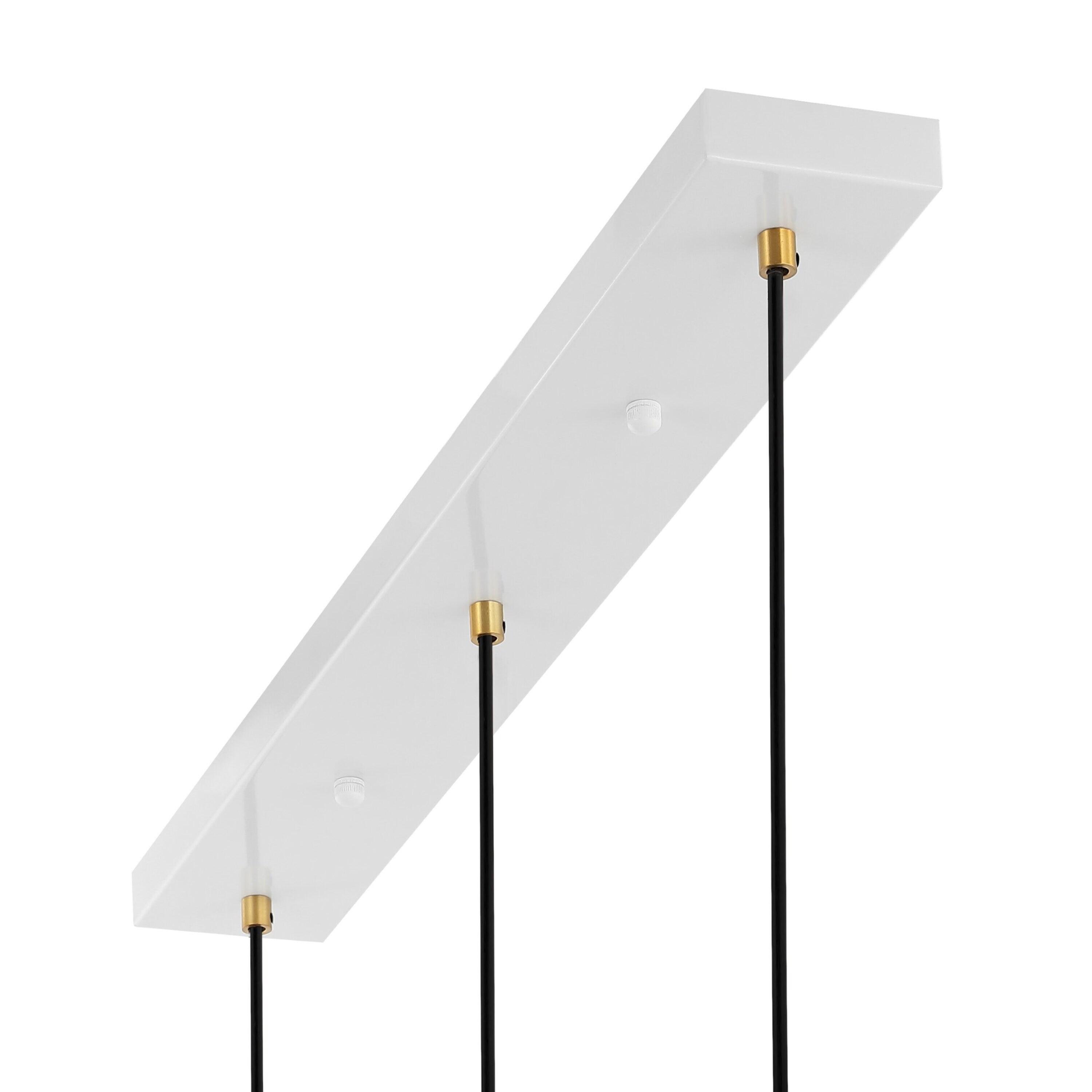 Apollo 33.5" 3-Light Mid-Century Modern Iron Adjustable Linear LED Pendant, White/Brass Gold