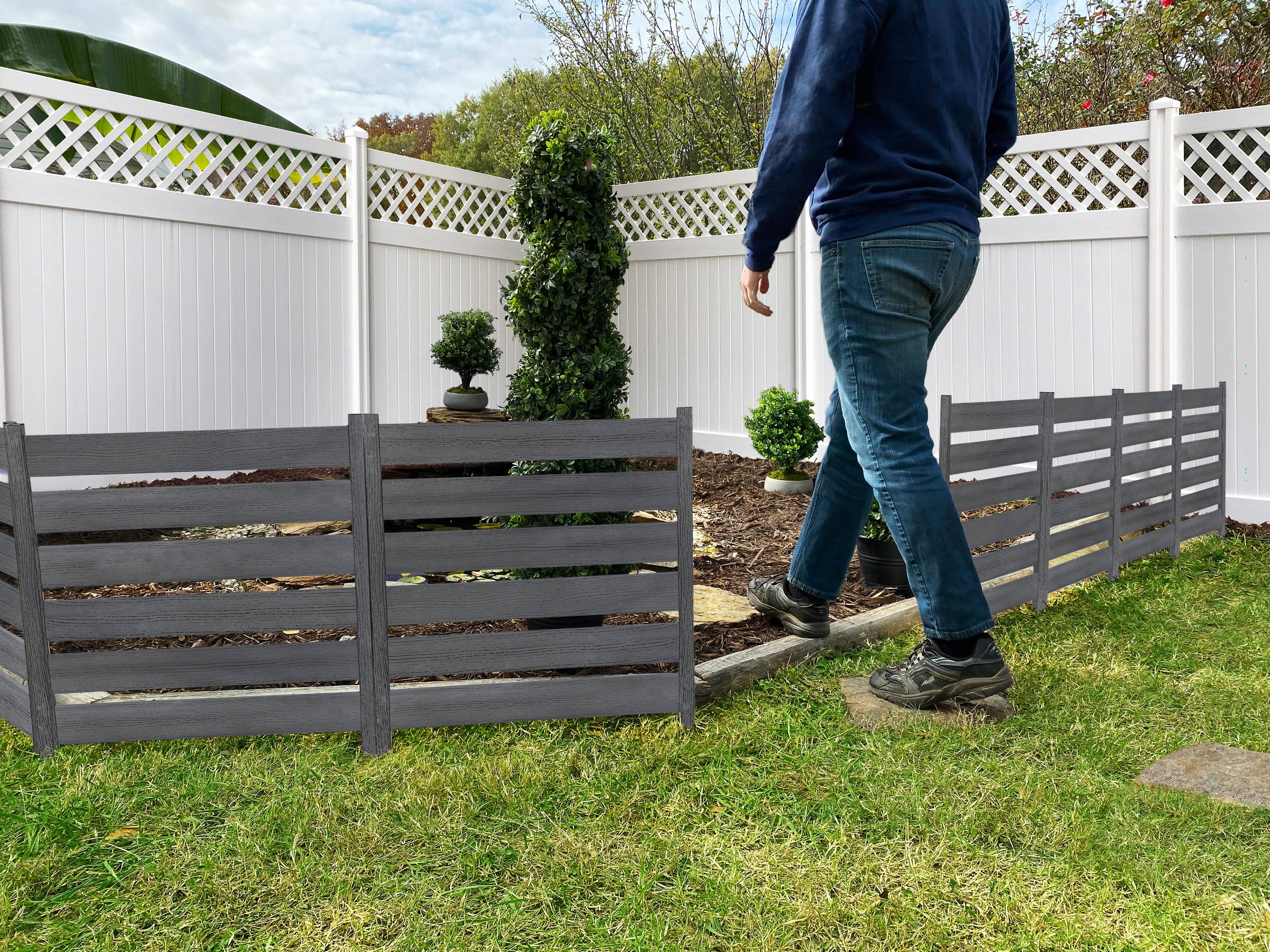 Zippity Outdoor Products 26in H x 24in W (3 Panels) No Dig Zippity Maui Fence Kit, Charcoal Color WoodTek Vinyl Fence Panel, Temporary Outdoor Border for Garden, Easy Install DIY Fence for Backyard, Patio, & Deck, ZP19066