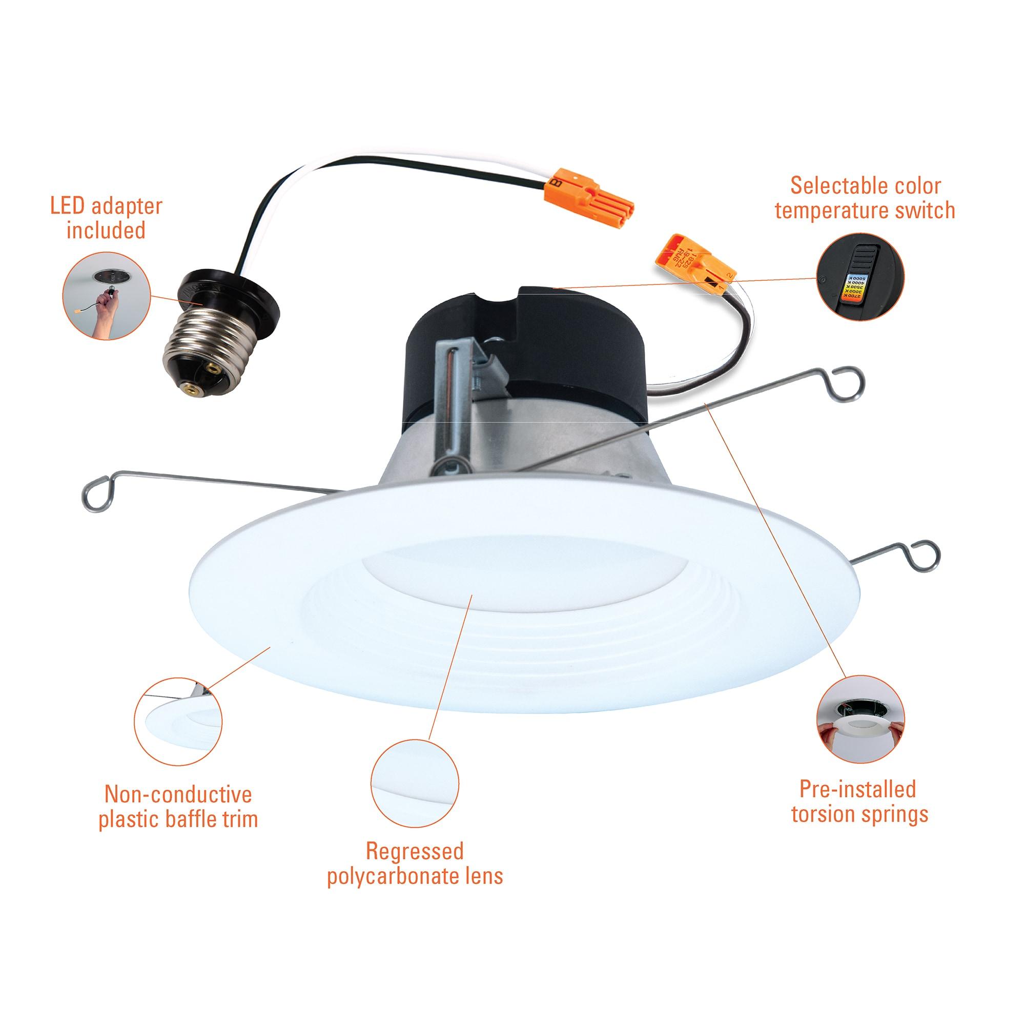 HALO LT 5/6 in. LED Recessed Light Retrofit with Baffle Trim, Selectable 5CCT, IC Rated, Dimmable, White, 6-Pack