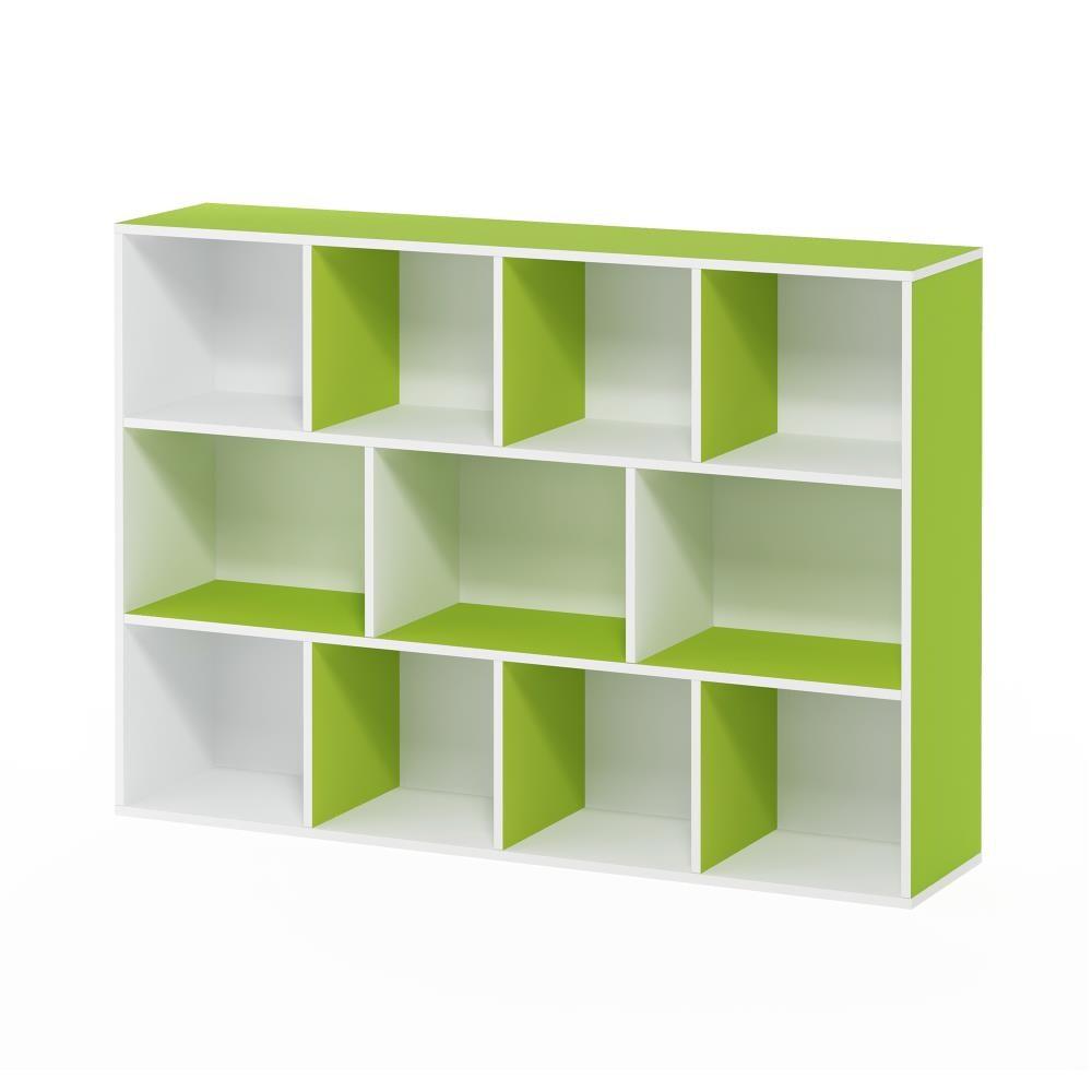 Furinno 3-tier Open Bookcase 11-Cube Floor Standing Storage Shelves Display Cabinet,Green