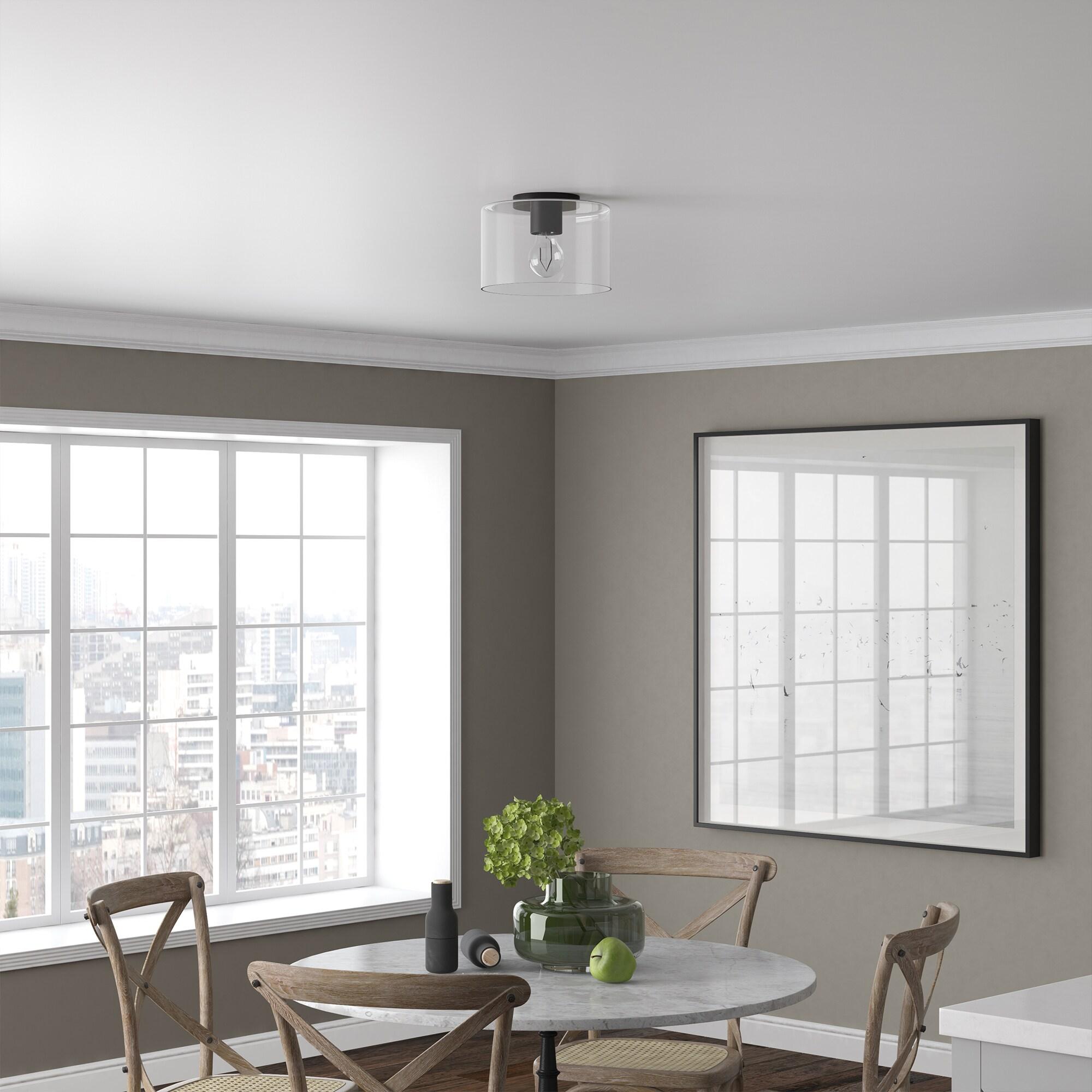 Evelyn&Zoe 10" Matte Black Metal/Glass Semi Flush Mount