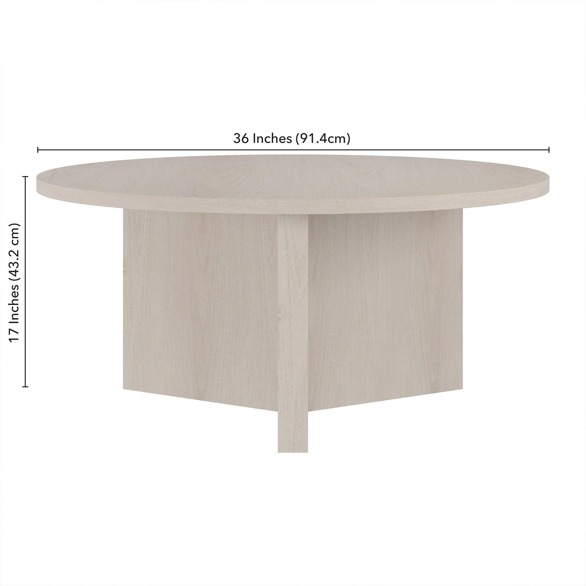 Evelyn&Zoe Anders 36" Wide Round Coffee Table, Alder White