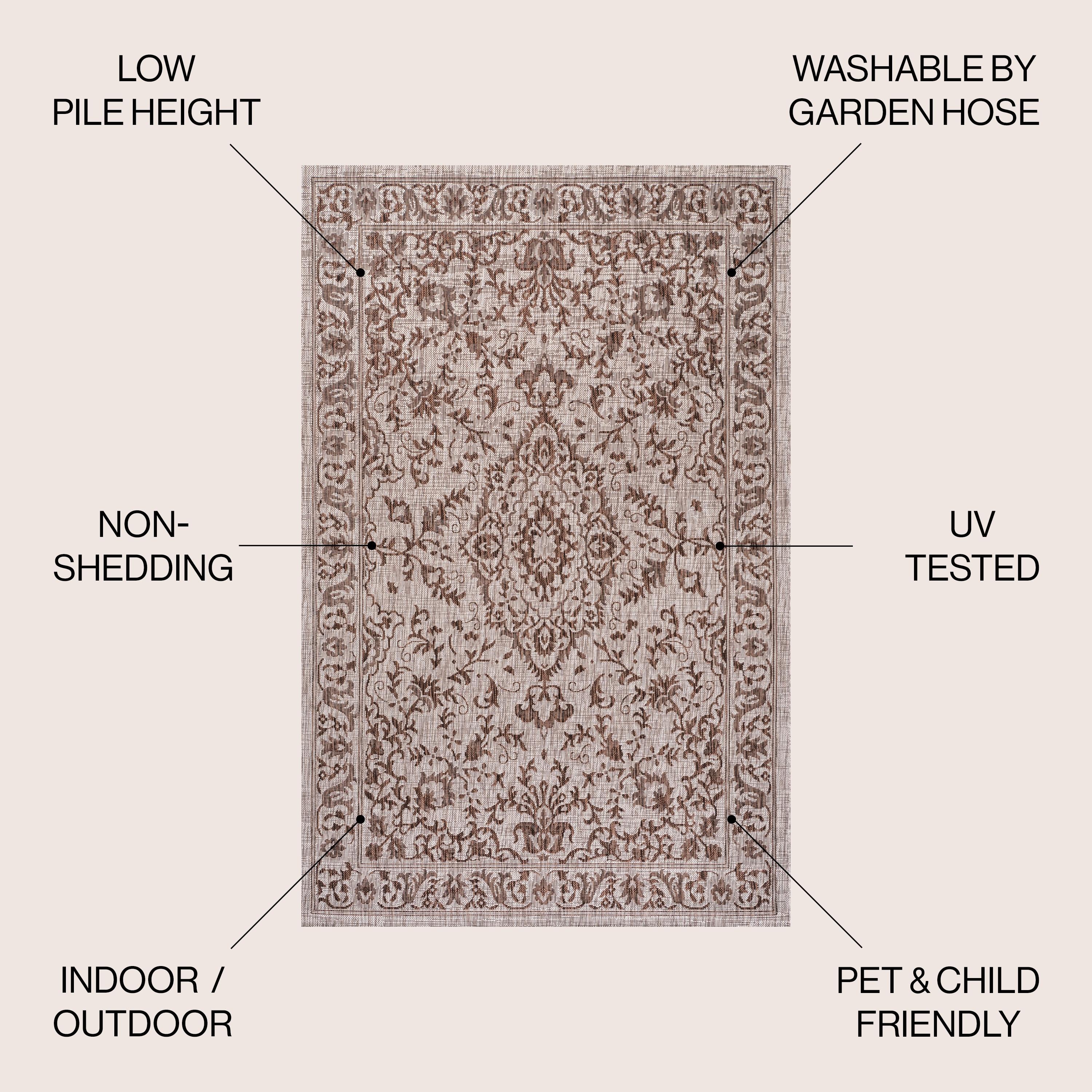 8'x10' Jerash Ornate Medallion Indoor/Outdoor Area Rug, Brown/Beige - JONATHAN Y