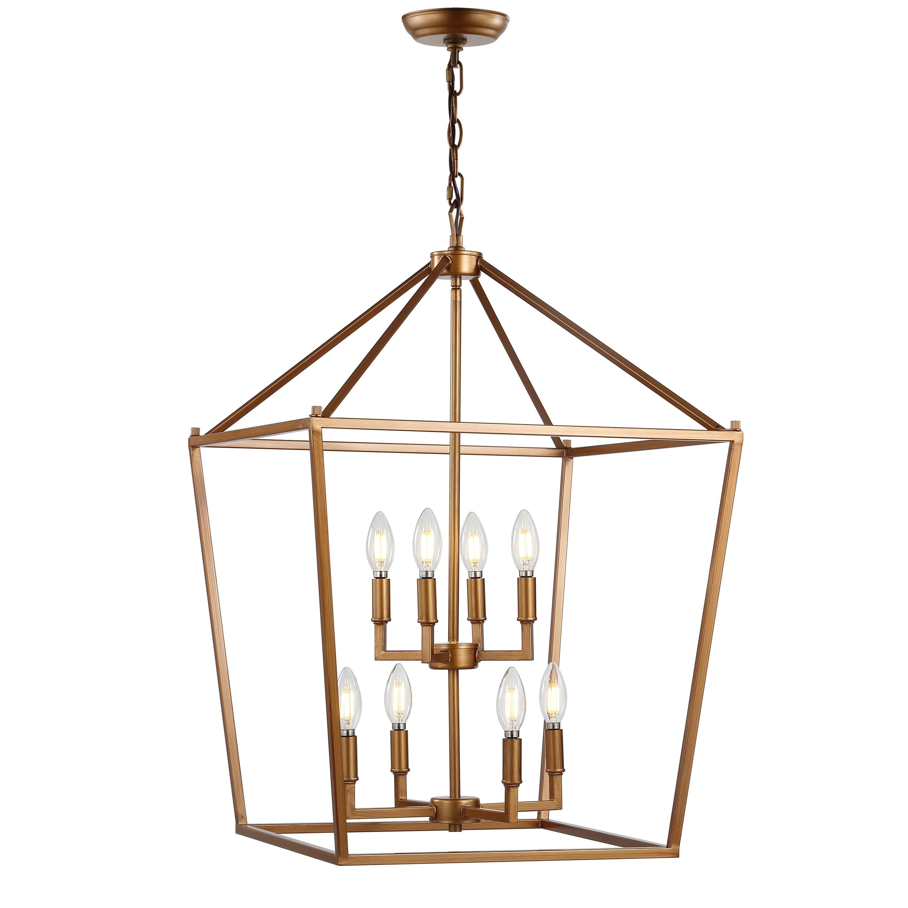 Pagoda 20" 8-Bulb Lantern Metal LED Pendant, Antique Gold