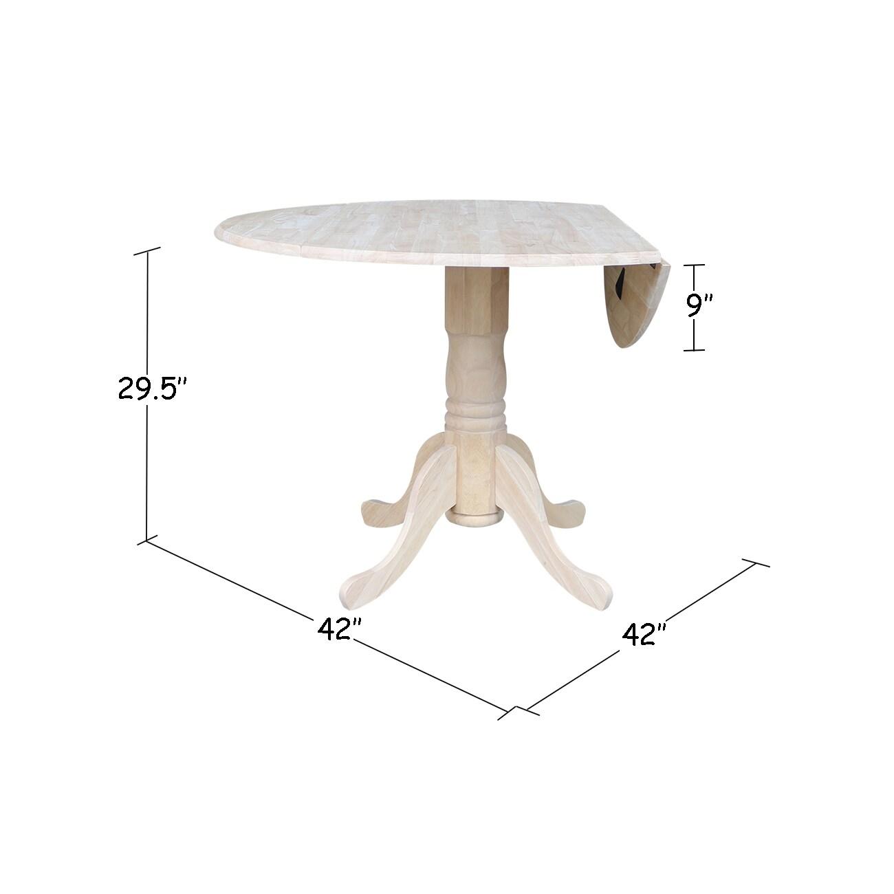 42" Mason Round Dual Dining Table Unfinished - International Concepts: Parawood, Drop Leaves