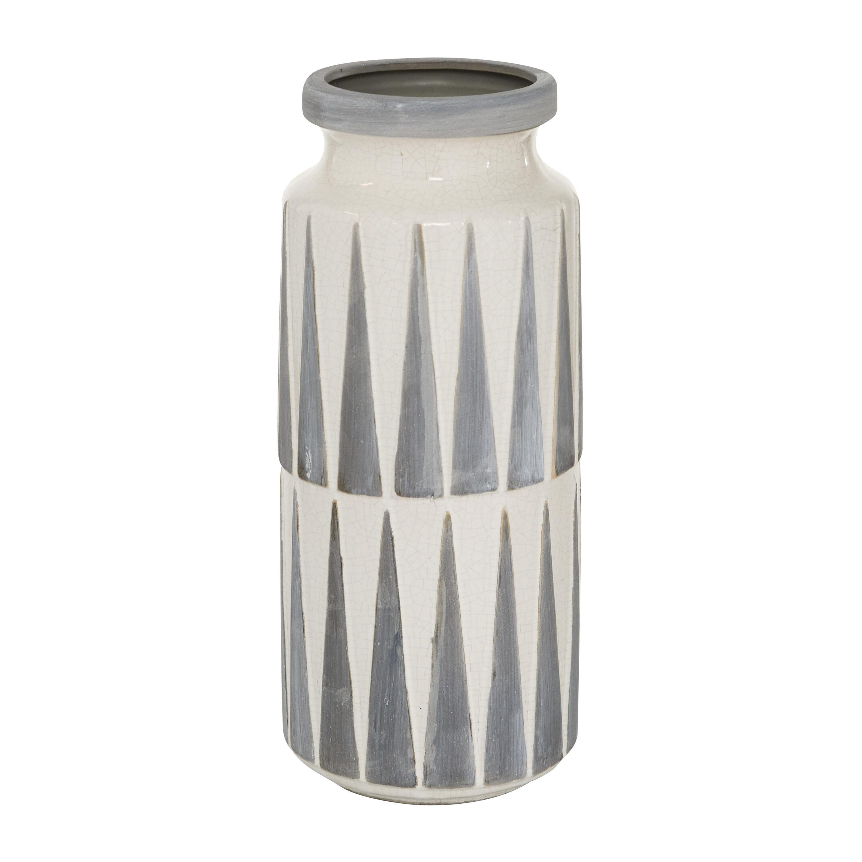 Ceramic Decorative White Vase with Triangle Patterns