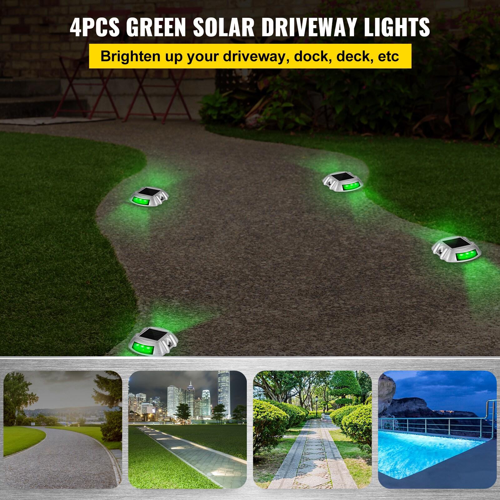 Vevor Solar Driveway Lights, 4-Pack With Switch Button, Waterproof Deck Lights, Wireless Dock 6 LEDs for Path Warning Garden Walkway Sidewalk Steps, LED Bright Green