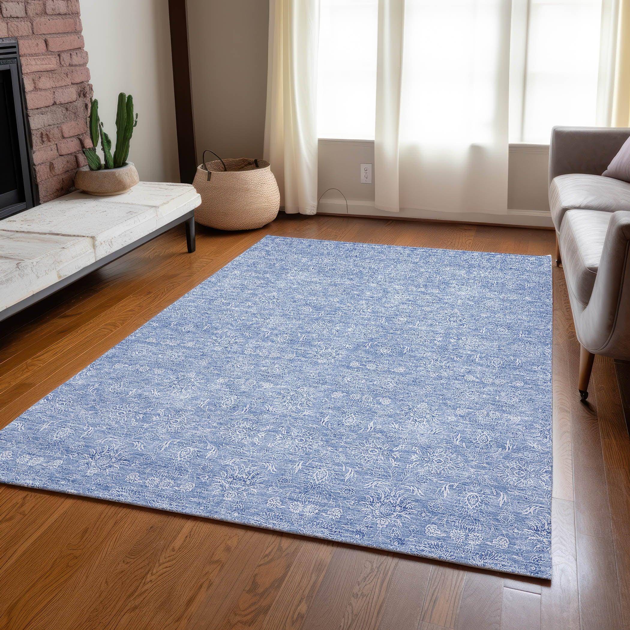 Sky Blue Synthetic Flat Woven 5' x 7'6" Indoor Outdoor Rug
