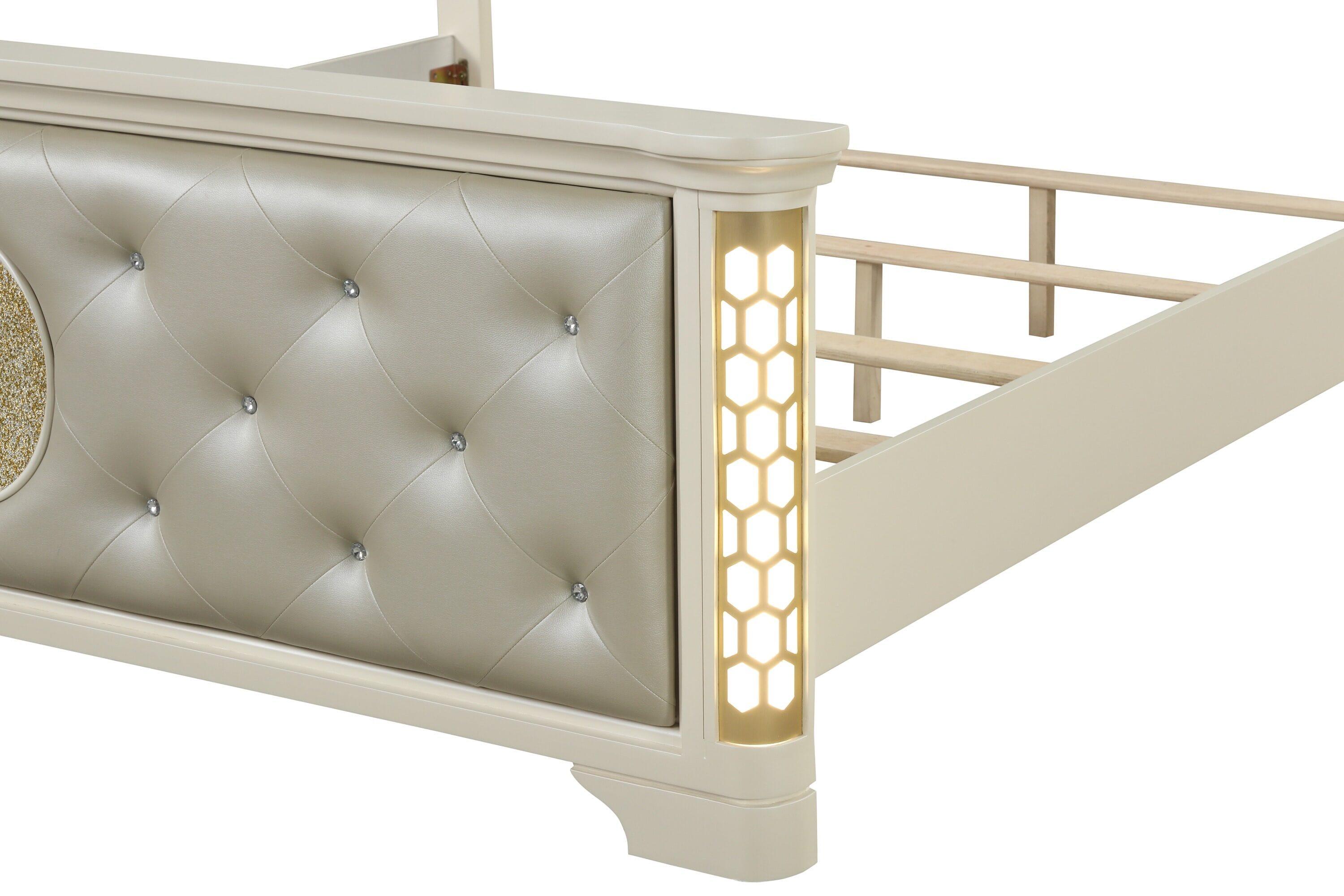 Jasmine Queen 5-N Pc Unique LED Bedroom Set made with Wood in Beige