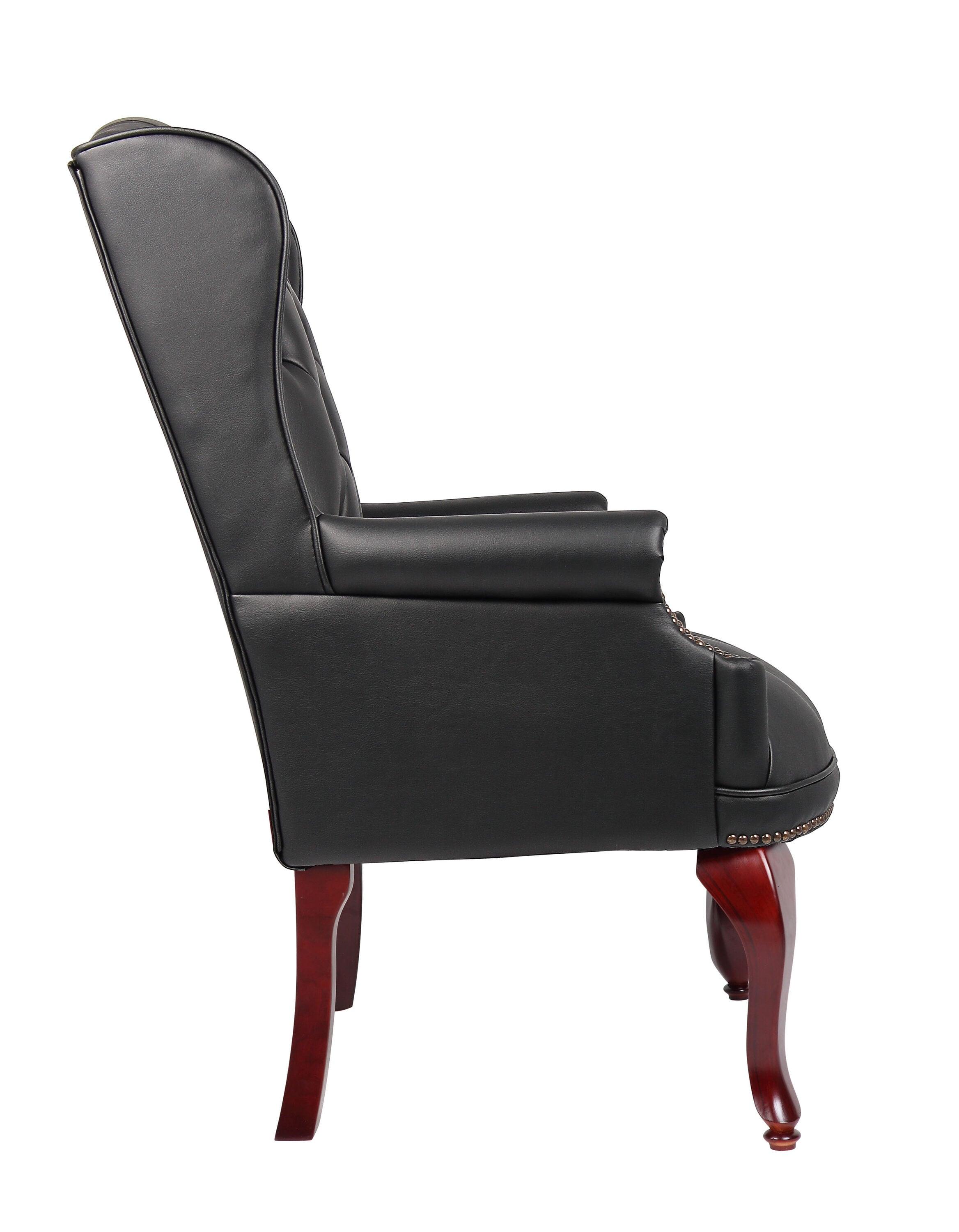 Wingback Traditional Guest Chair Black - Boss Office Products: Elegant Tufted Design, Nailhead Trim, Hardwood Frame