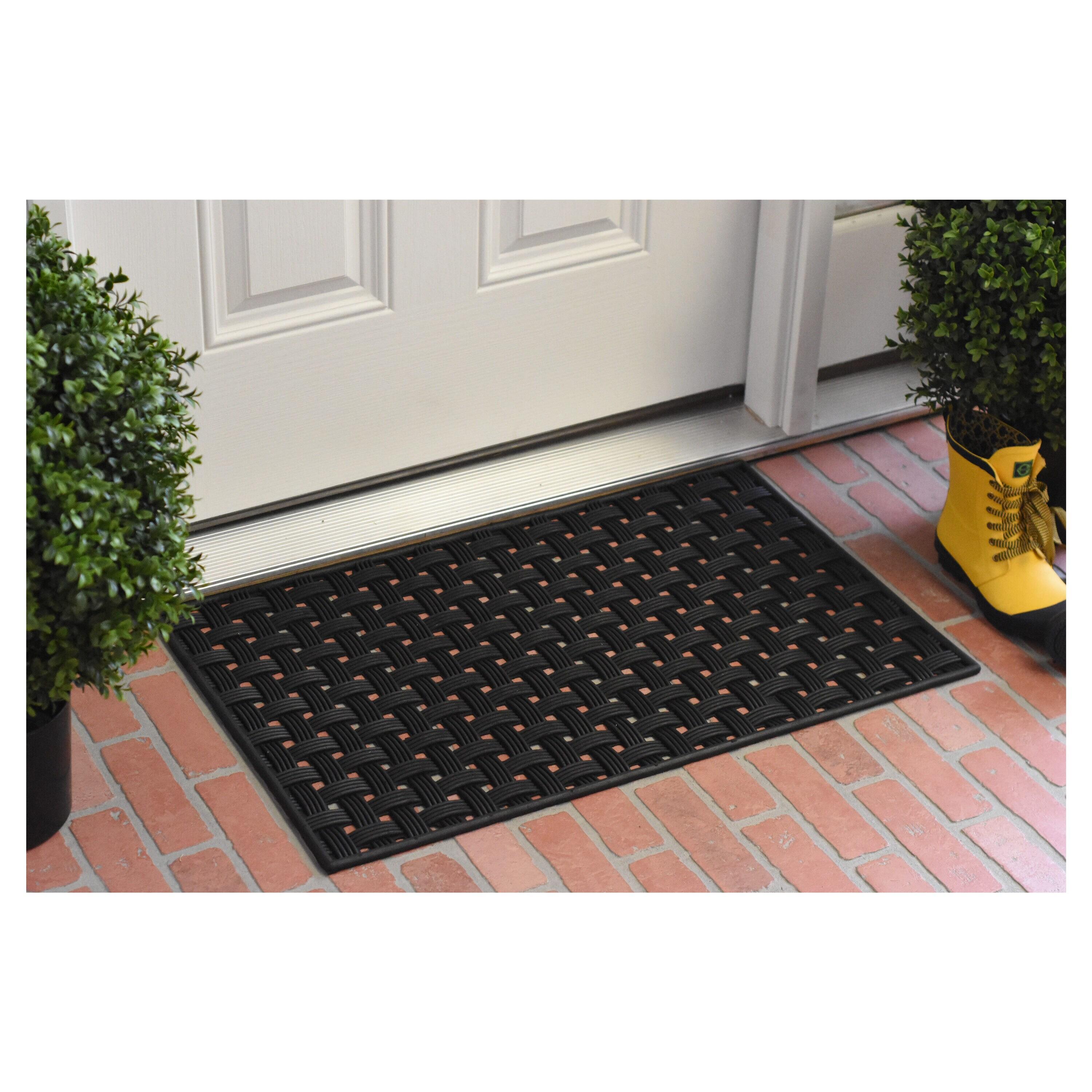 Oscar Weave Black Rubber Rectangular Indoor/Outdoor Decorative Doormat