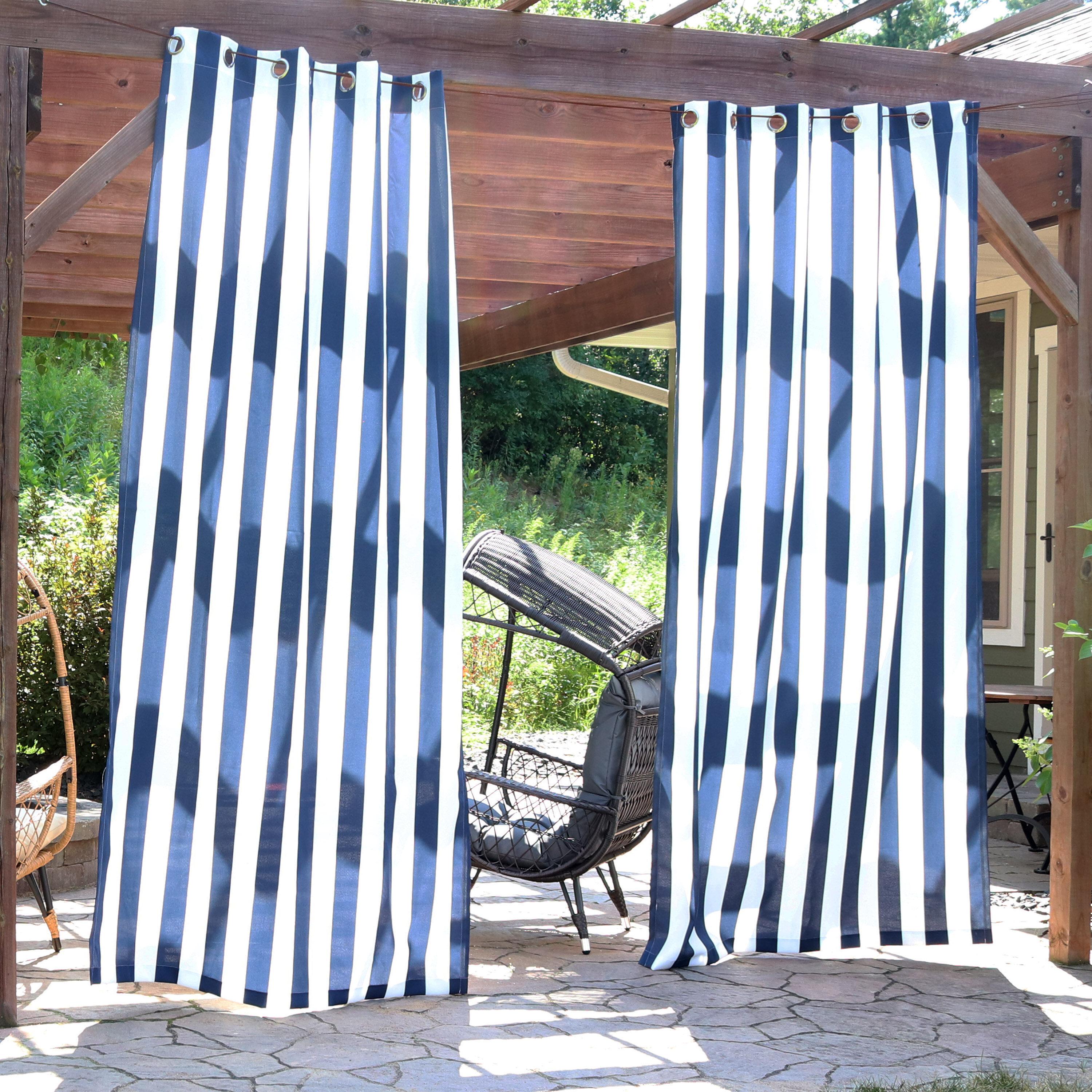 Sunnydaze Modern 2-Piece Blue and White Stripe Light-Filtering Curtain Set