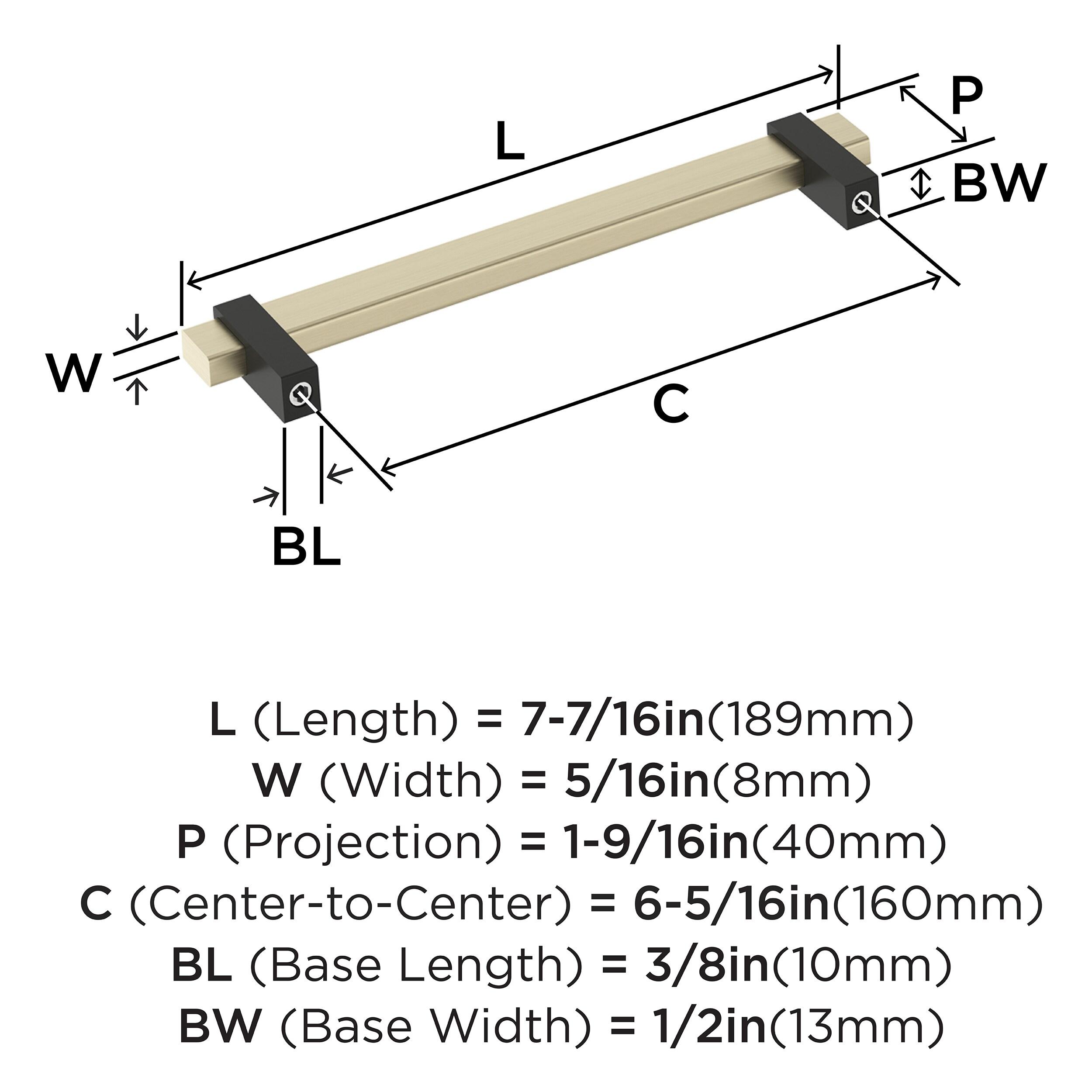 Amerock Mulino 6-5/16 inch (160mm) Center-to-Center Golden Champagne/Matte Black Cabinet Pull