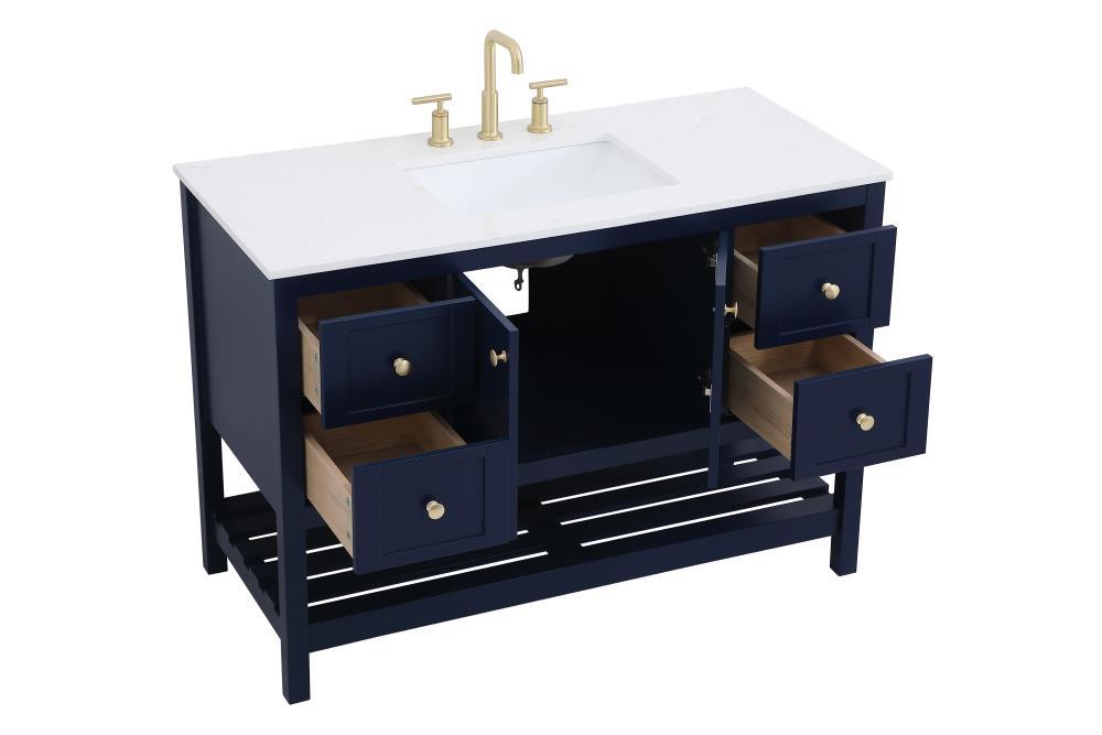 Elegant Decor Theo 48" Steel and Solid Wood Single Bathroom Vanity in Blue