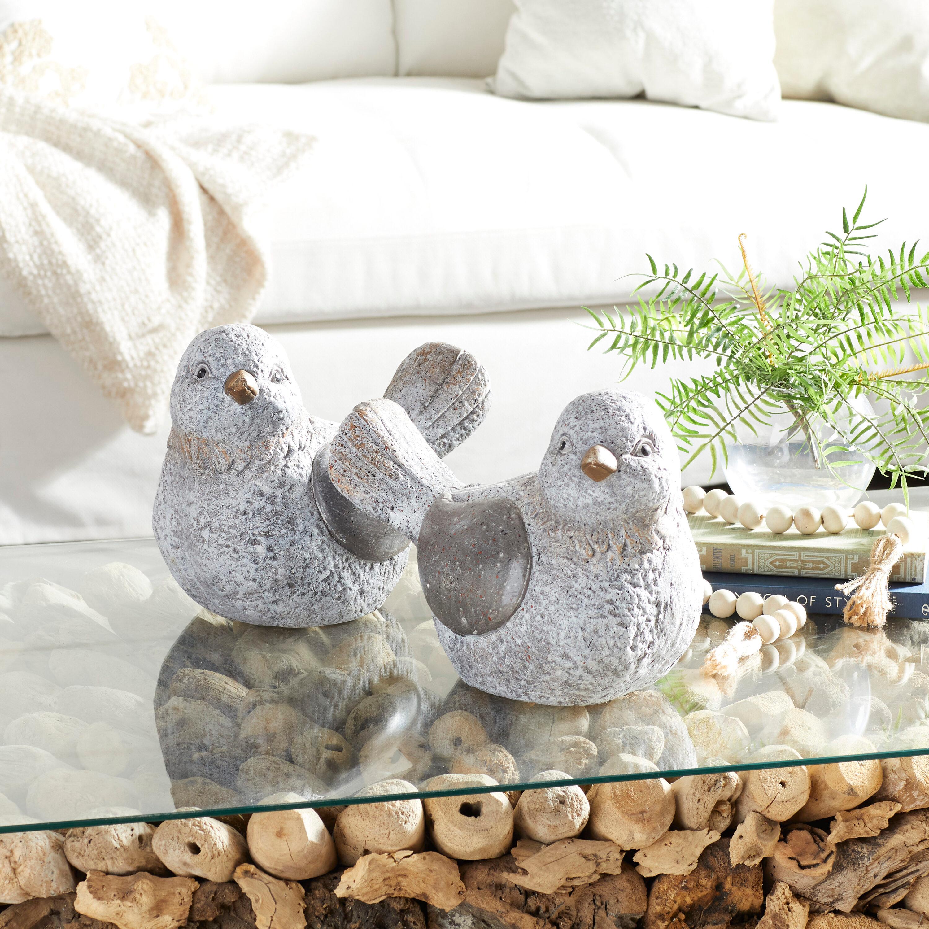 Gray Polystone Indoor Outdoor Bird Sculptures Set of 2