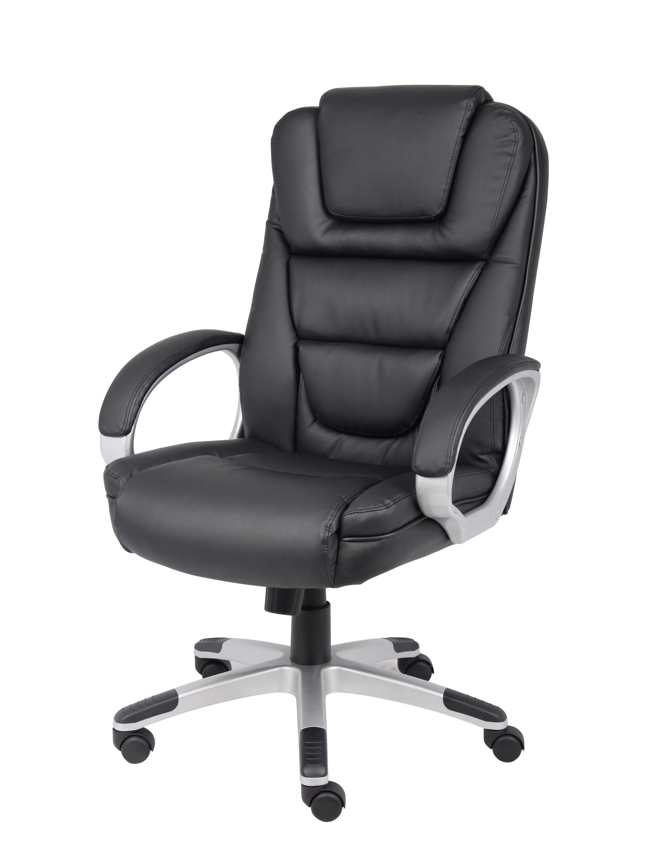 Executive Leatherplus Chair Black - Boss Office Products: High Back, Waterfall Seat, No Tool Assembly