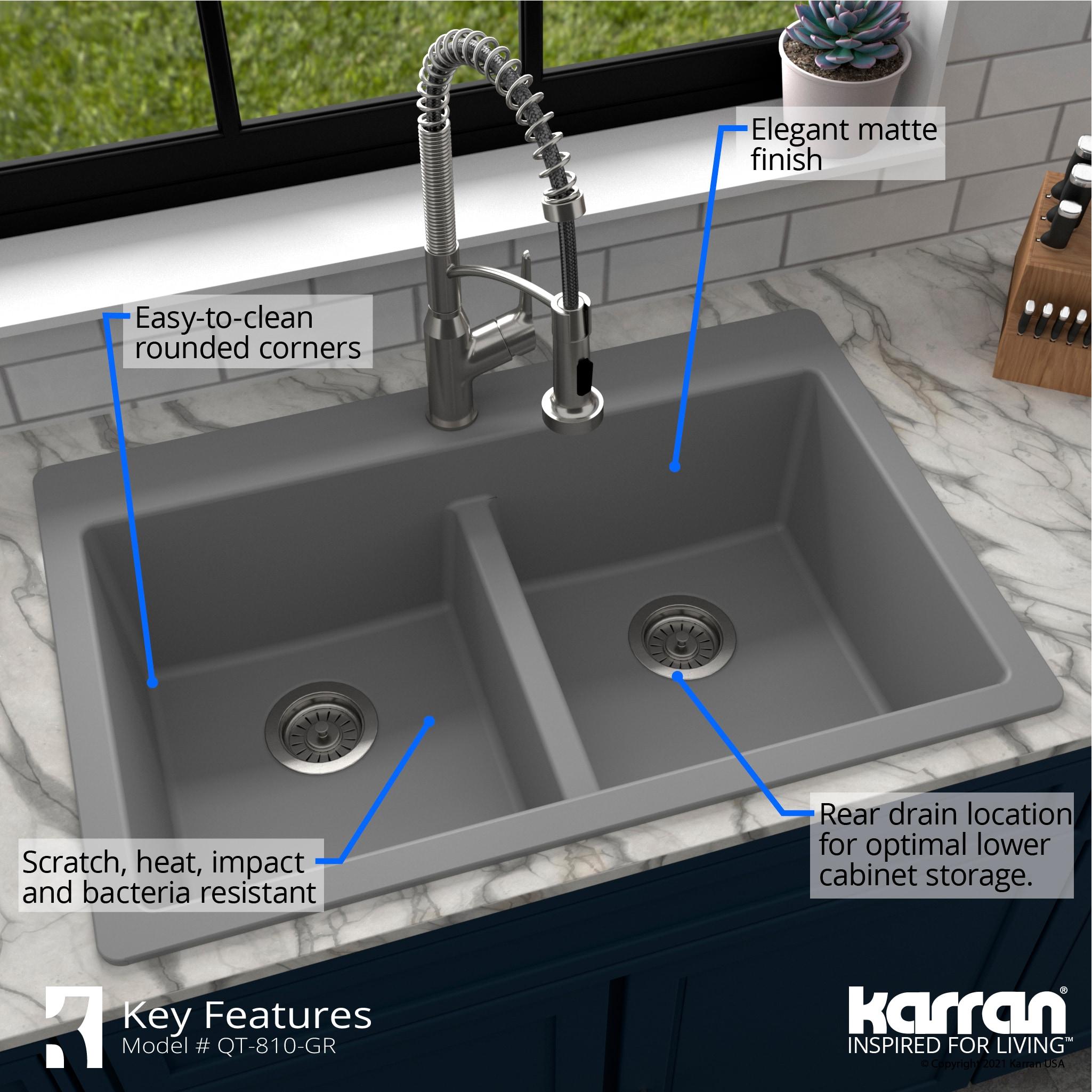 Karran Quartz 33'' X 22'' 50/50 Double Bowl Composite Drop-in Kitchen Sink