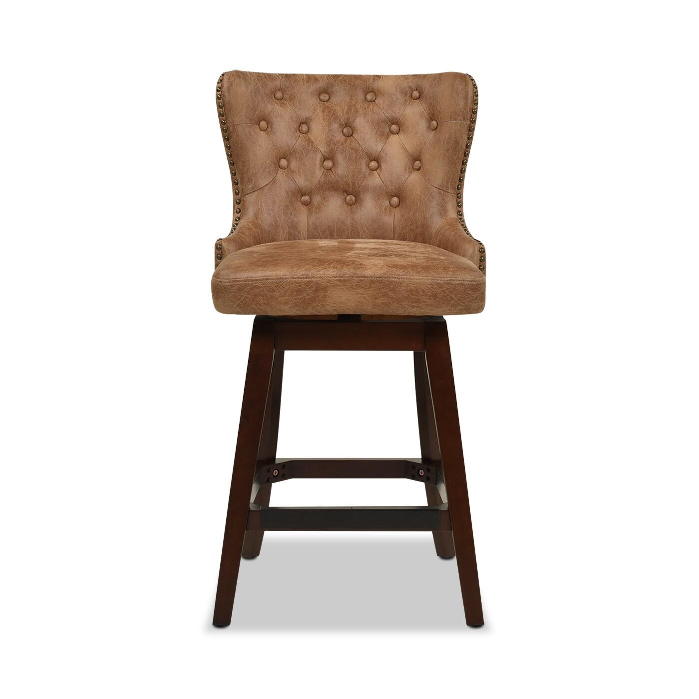 Holmes Tufted High-Back 360 Swivel Counter-Height Barstool Tan Brown