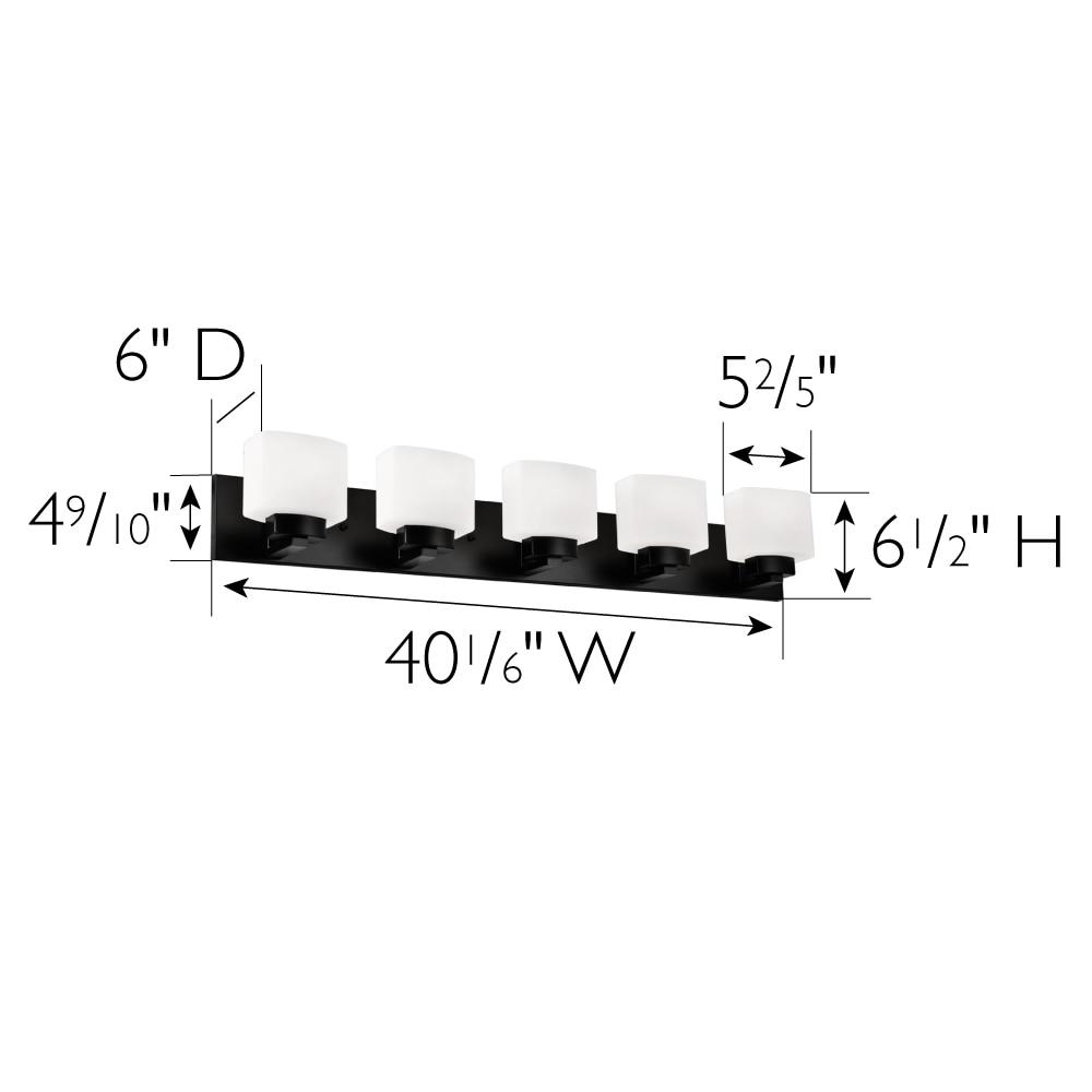 Design House Dove Creek 5-Light Dimmable Vanity Light with Frosted Glass Shades, Matte Black