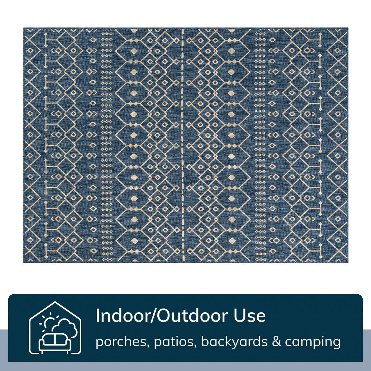 Marshanna Nord Trellis Blue Indoor/Outdoor Flat-Weave Area Rug