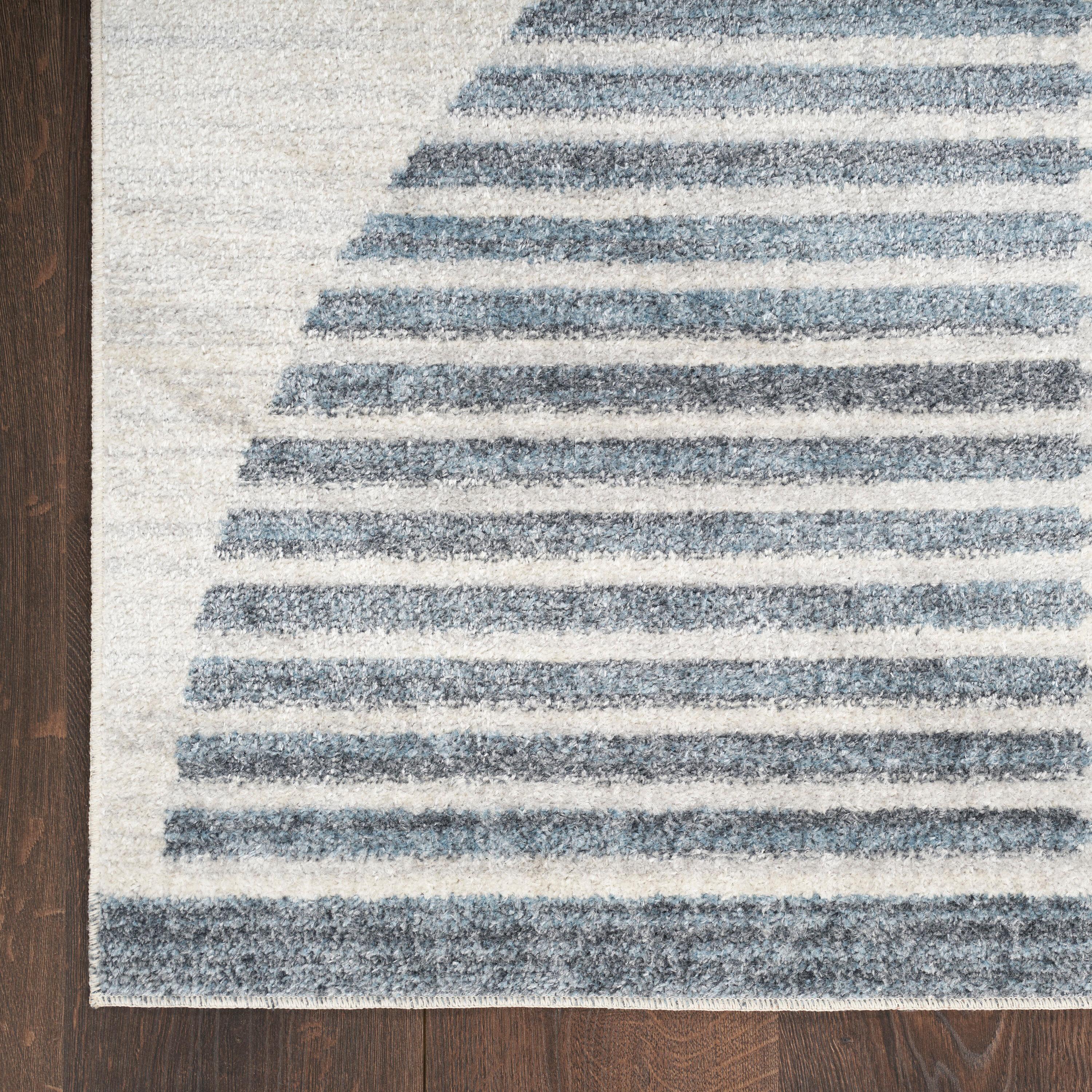 Nourison Astra Machine Washable Semi Circles Mid-Century Modern Indoor Rug Ivory Blue 2'2" x 4'