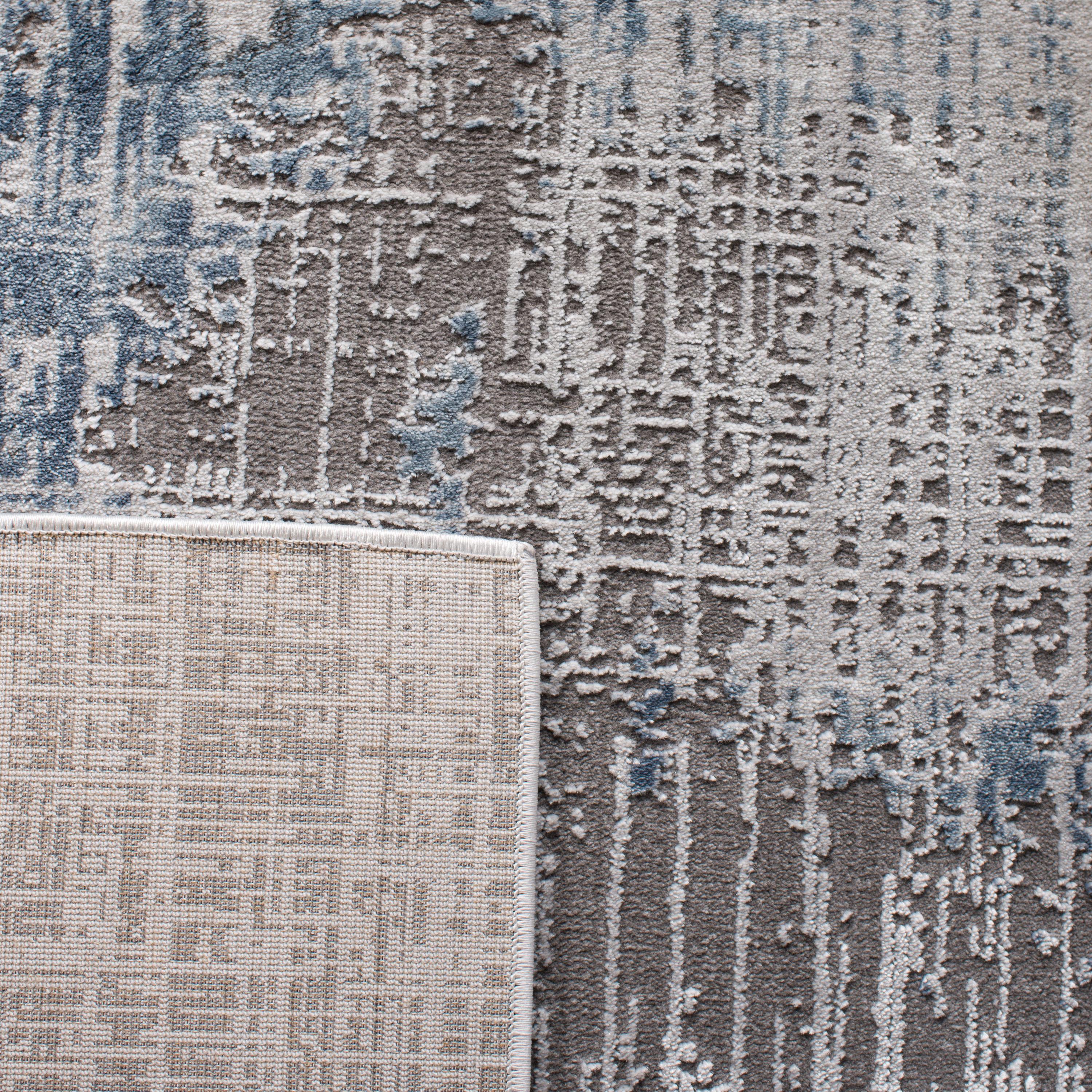 Modern Abstract Grey/Blue Synthetic Area Rug 6'7" x 9'