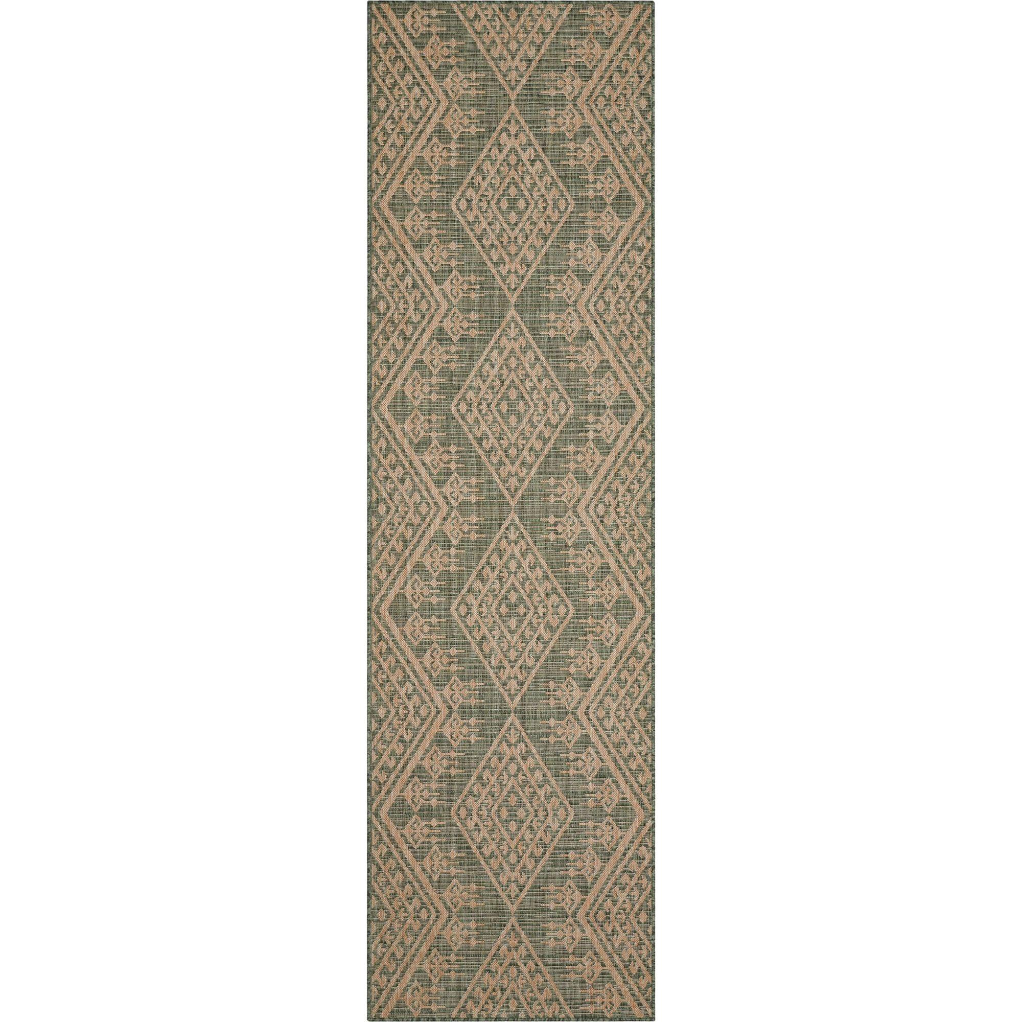 Well Woven Cascade Diamond Pattern Indoor/Outdoor Green Flat-Weave Rug