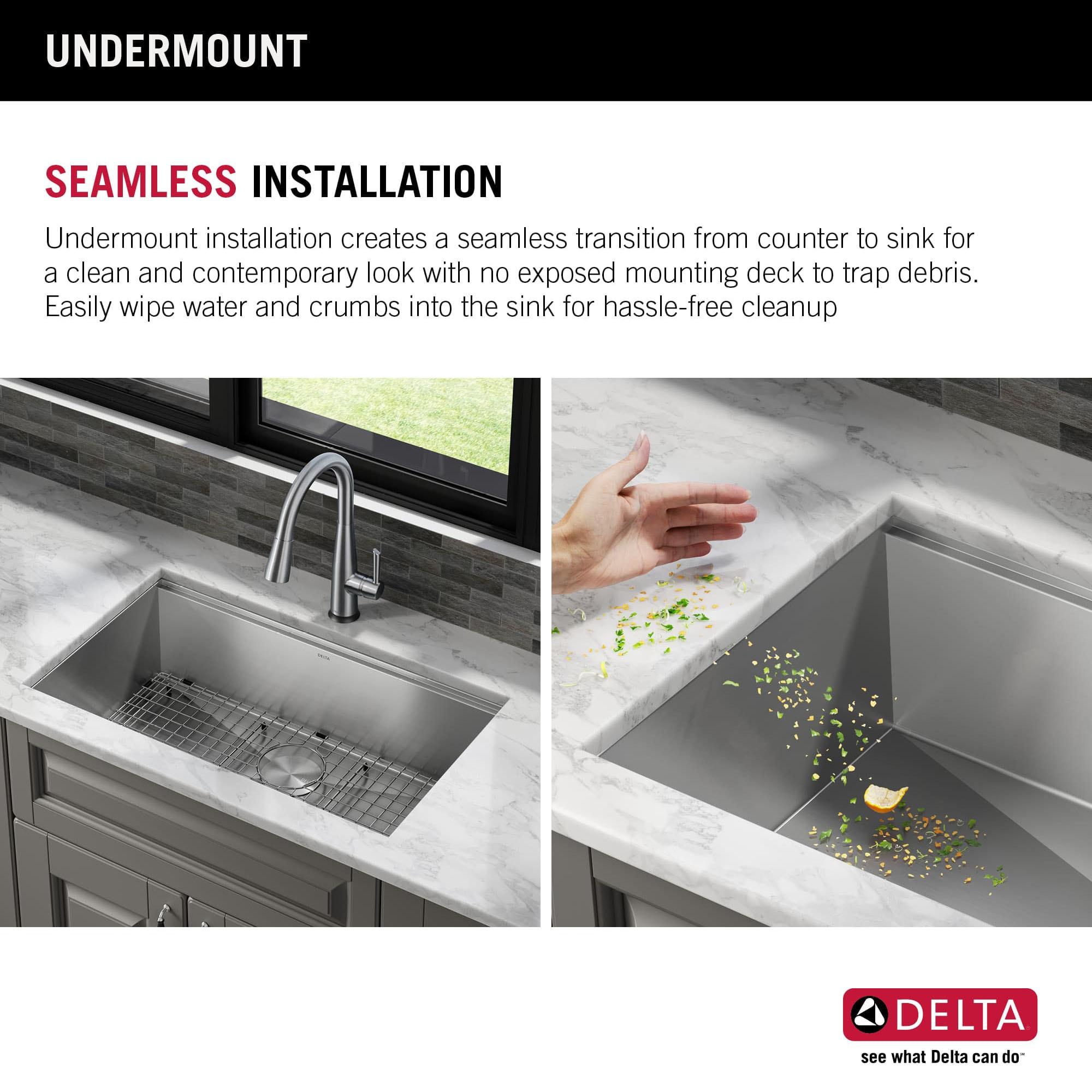 Delta Rivet™ 32" L Workstation Kitchen Sink Undermount 16 Gauge Stainless Steel Single Bowl with WorkFlow™ Ledge