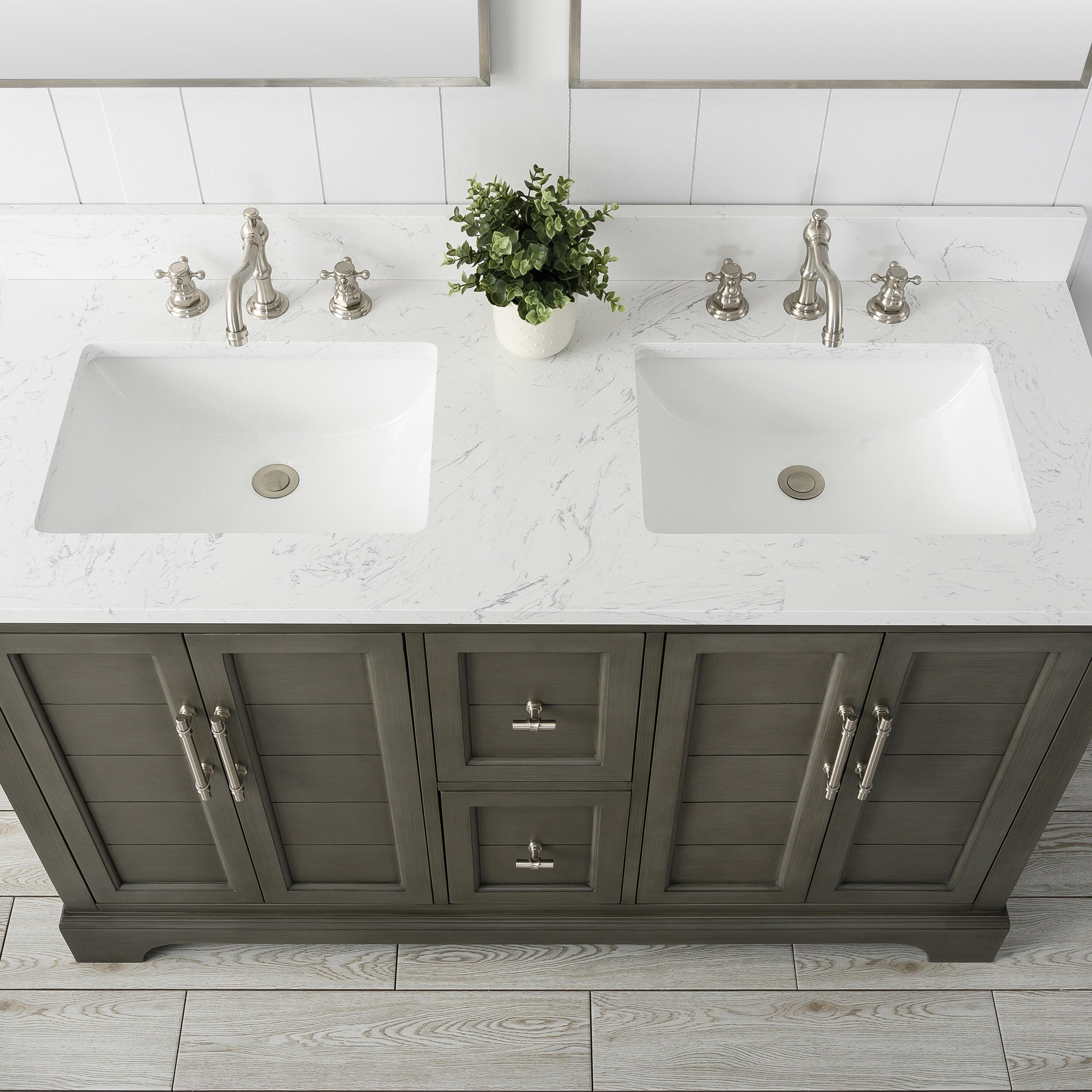 Vanity Art 54 x 22 x 34 in. Single Sink Bathroom Vanity with Quartz Top & Backsplash, Silver Gray