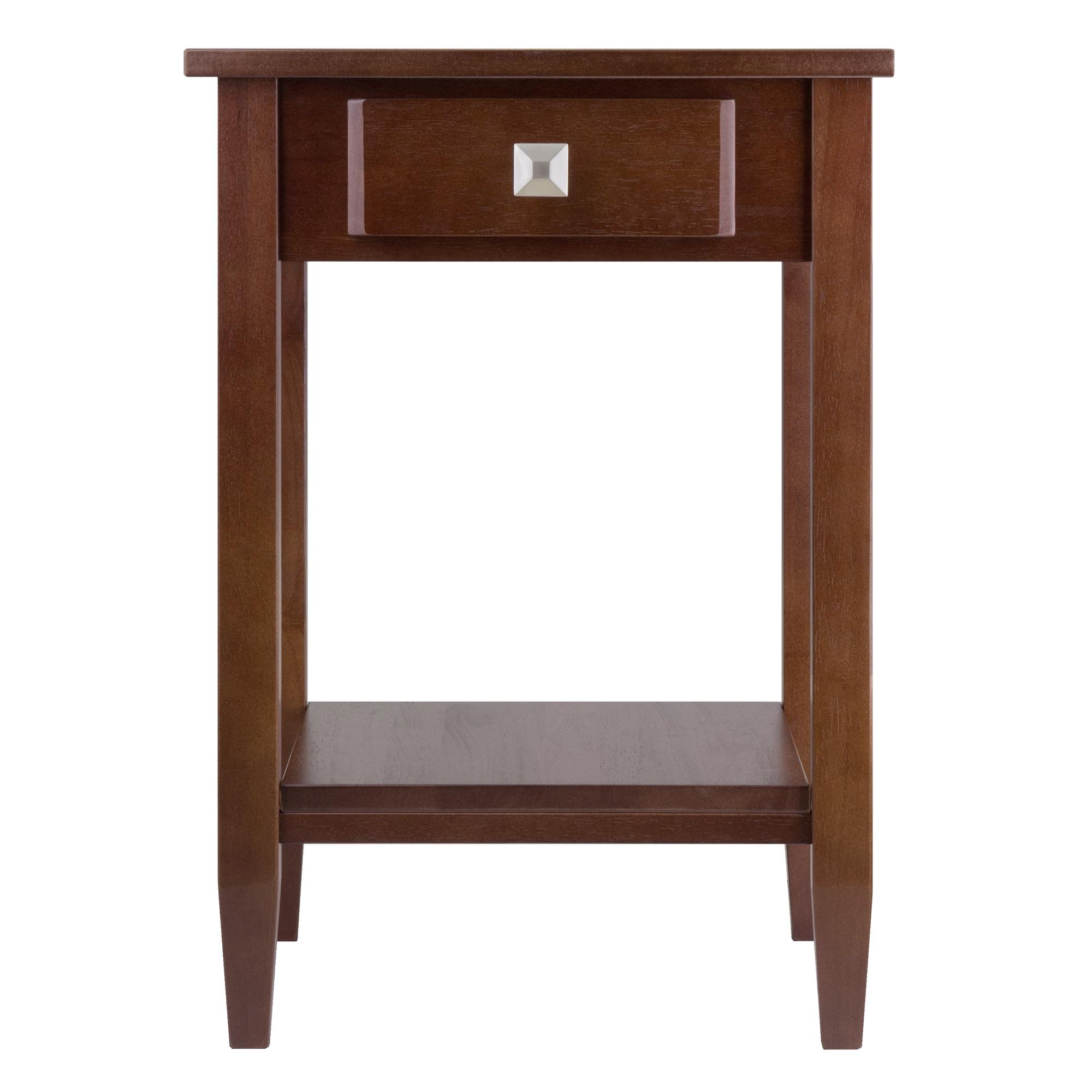 Richmond End Table with Tapered Leg Walnut Finish - Winsome: Modern Storage, Brushed-Chrome Knob, Hardwood