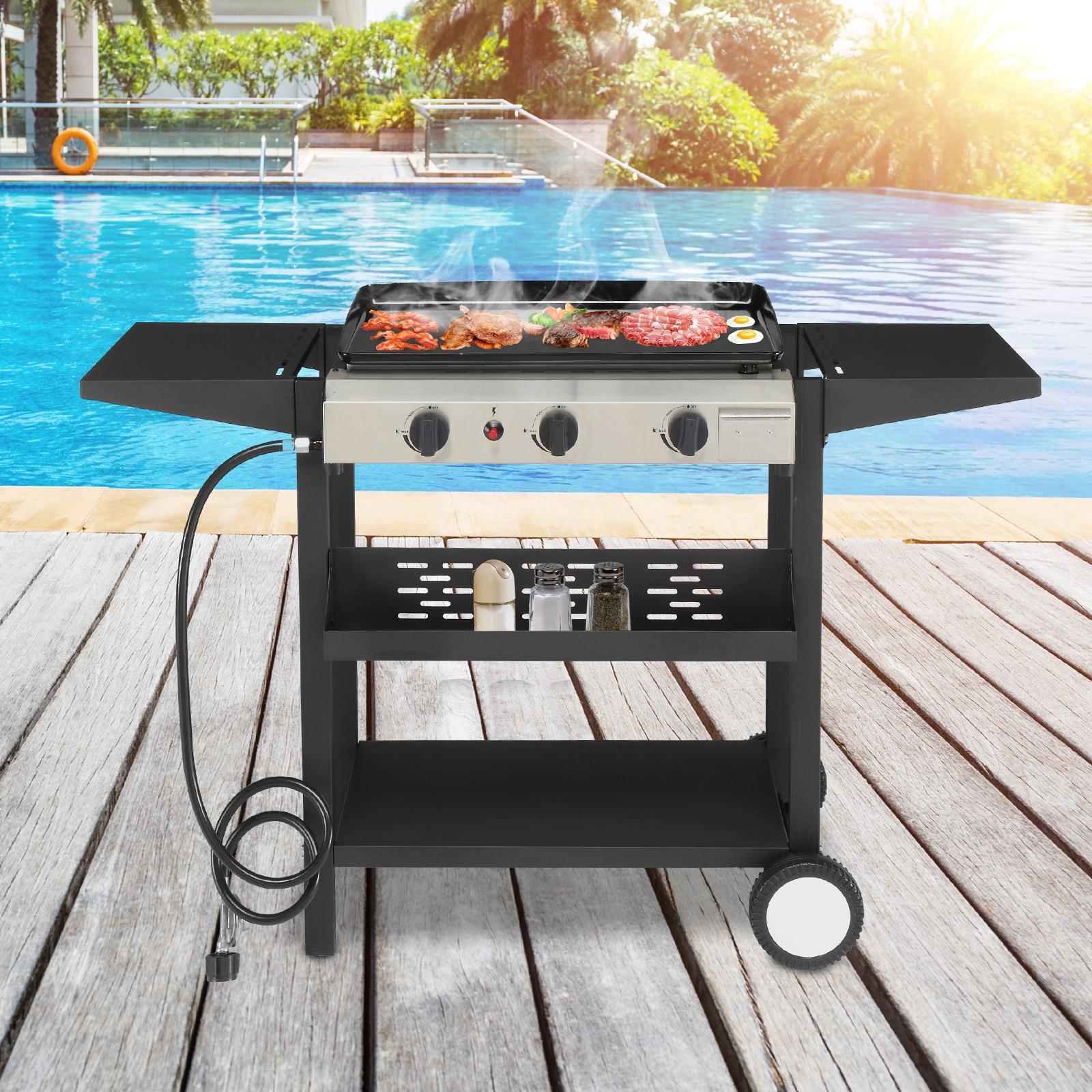 SKOK Portable 3-Burner Propane Flat-Top Gas Griddle for Outdoor, Camping, Patio, Garden
