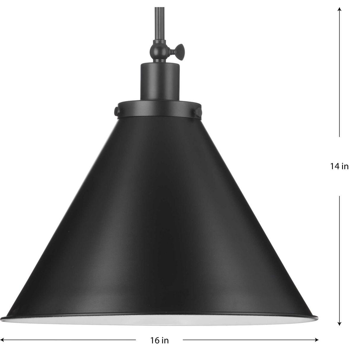Progress Lighting Hinton 1-Light Pendant, Matte Black, Cone Shade