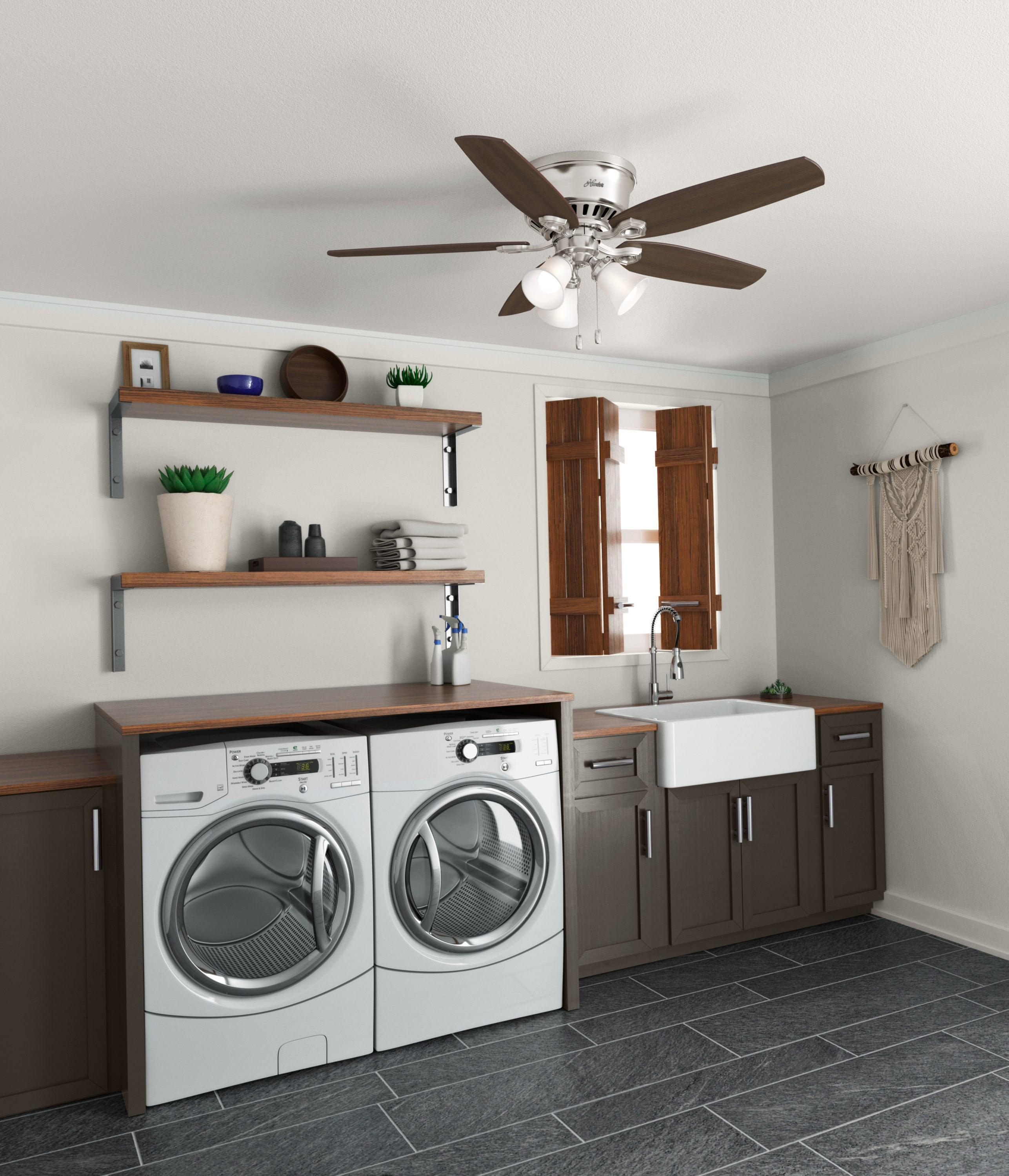 Builder Low Profile 52" 5 - Blade Flush Mount Ceiling Fan with Lights and Pull Chains