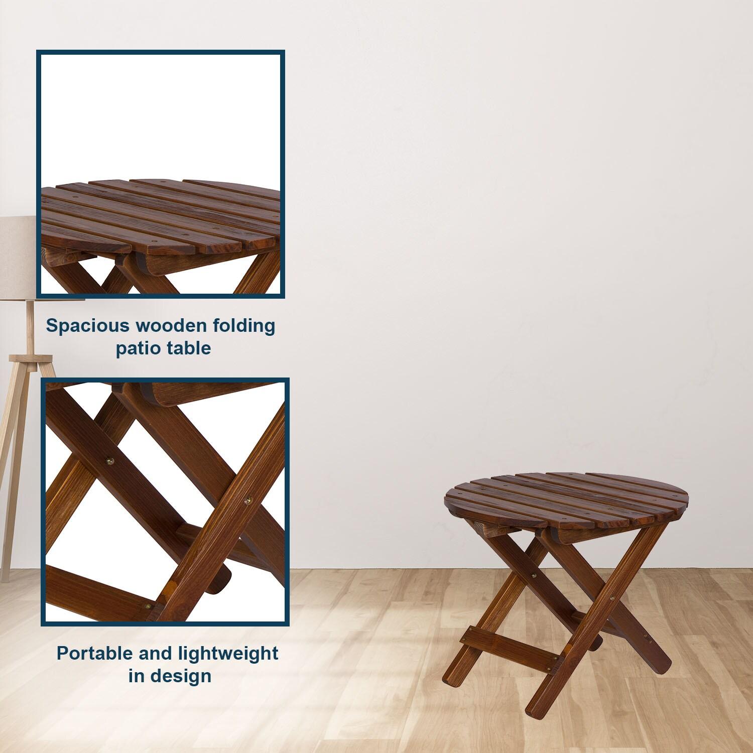 Shine Company Adirondack Round Cedar Wood Foldable Side Table in Brown