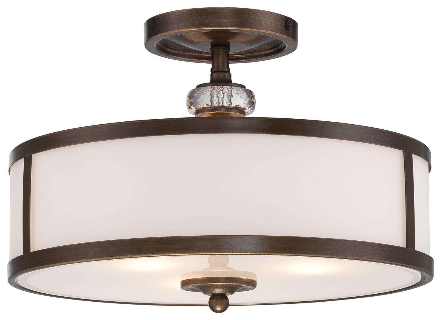 Thorndale Etched White Glass Drum Semi-Flush Mount in Dark Noble Bronze