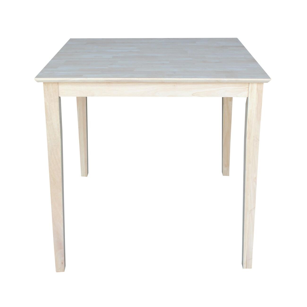 International Concepts 36" Square Solid Wood Counter Height Table with Shaker Legs Unfinished