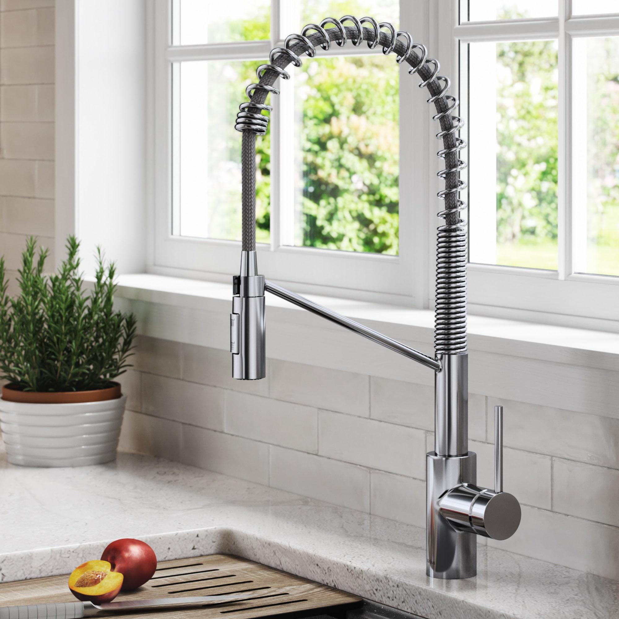 KRAUS Oletto Commercial Style Single Handle Pull Down Kitchen Faucet with QuickDock Top Mount Installation Assembly