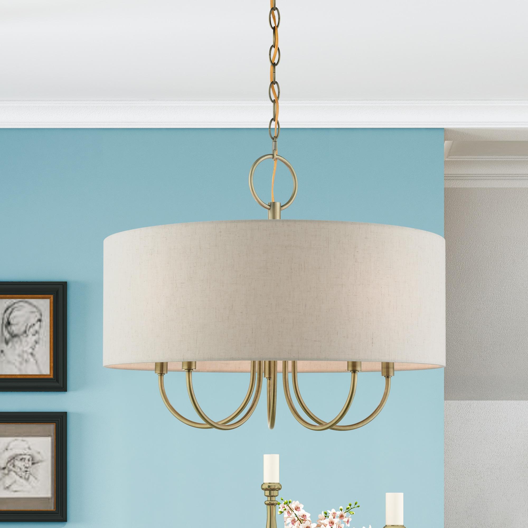 Livex Lighting Blossom 5-Light Metal/Fabric Pendant Chandelier in Antique Brass